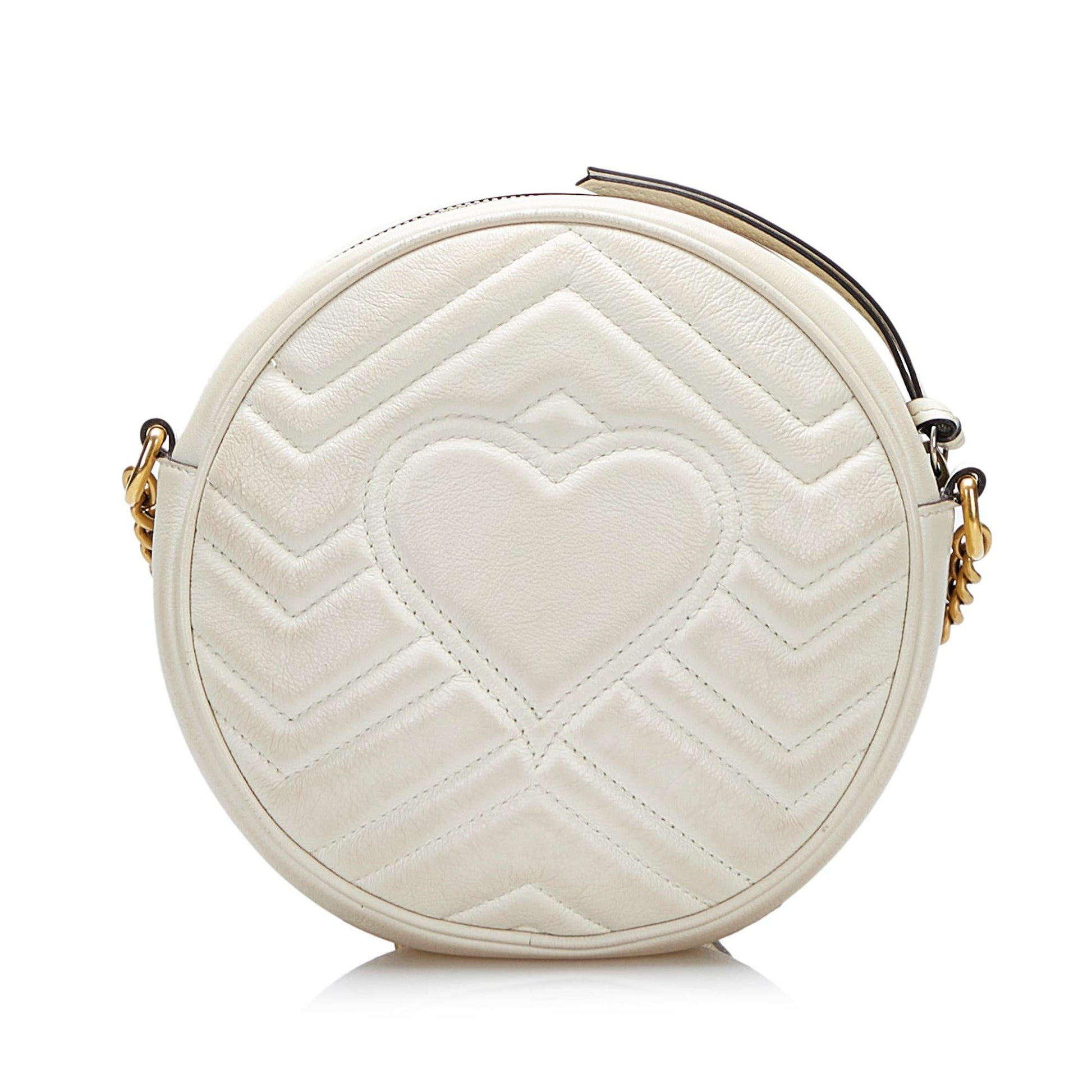Gucci GG Marmont Round SHG-Jjk62x Matelasse Calf White Crossbody Bag