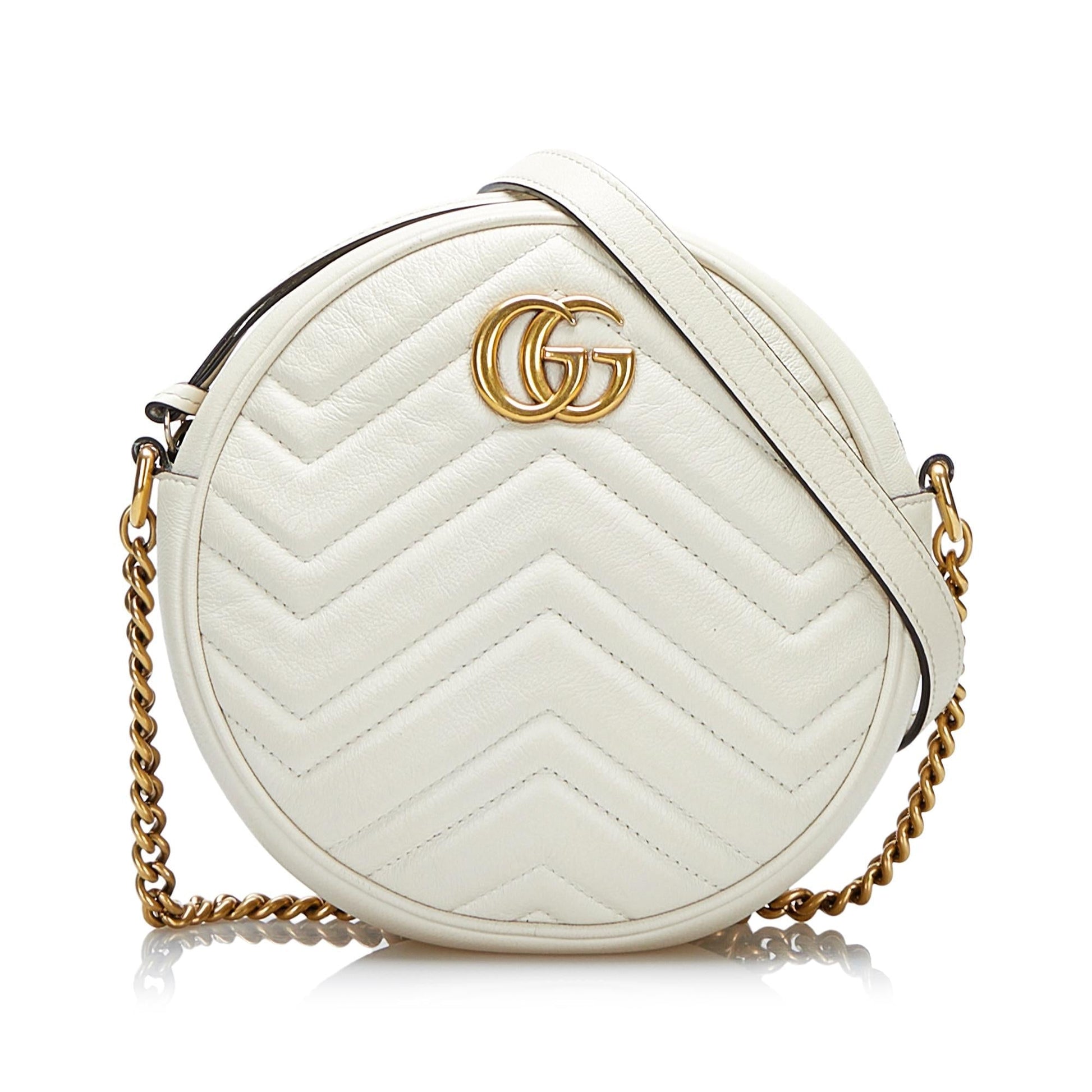 Gucci GG Marmont Round SHG-Jjk62x Matelasse Calf White Crossbody Bag
