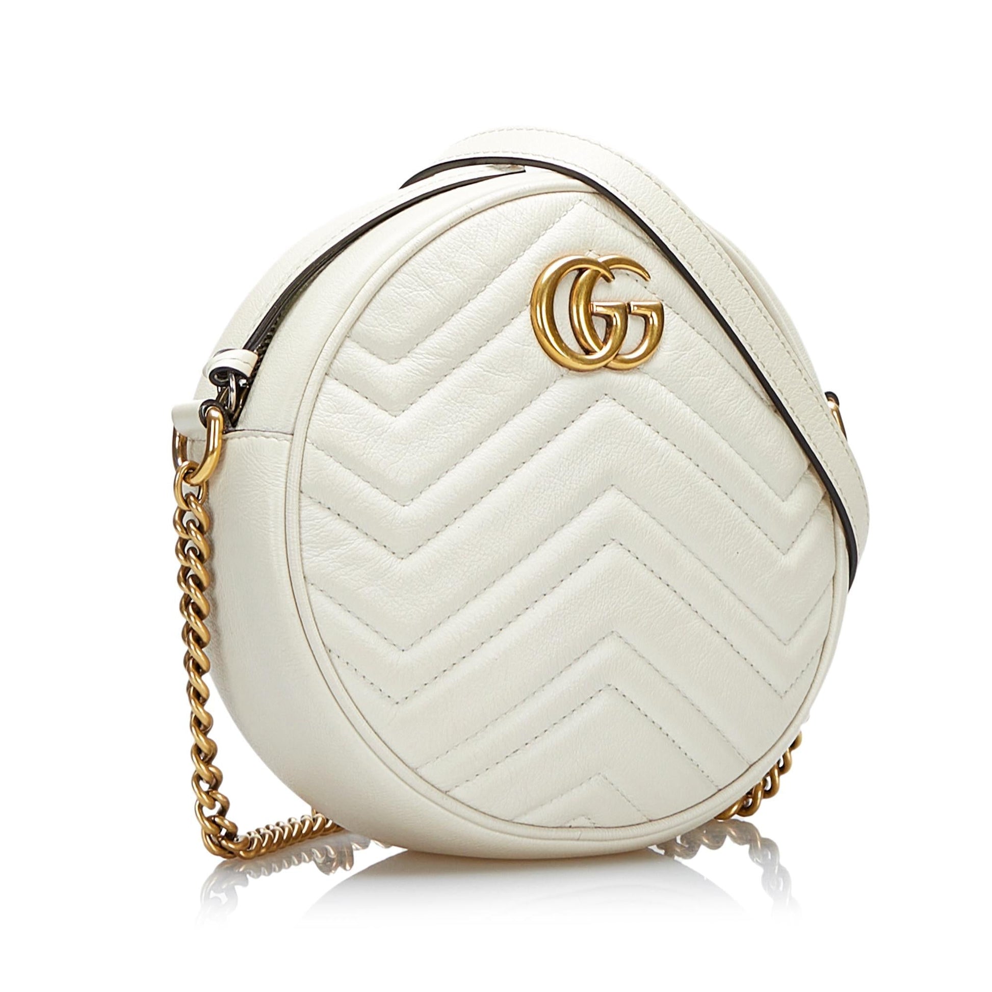 Gucci GG Marmont Round SHG-Jjk62x Matelasse Calf White Crossbody Bag