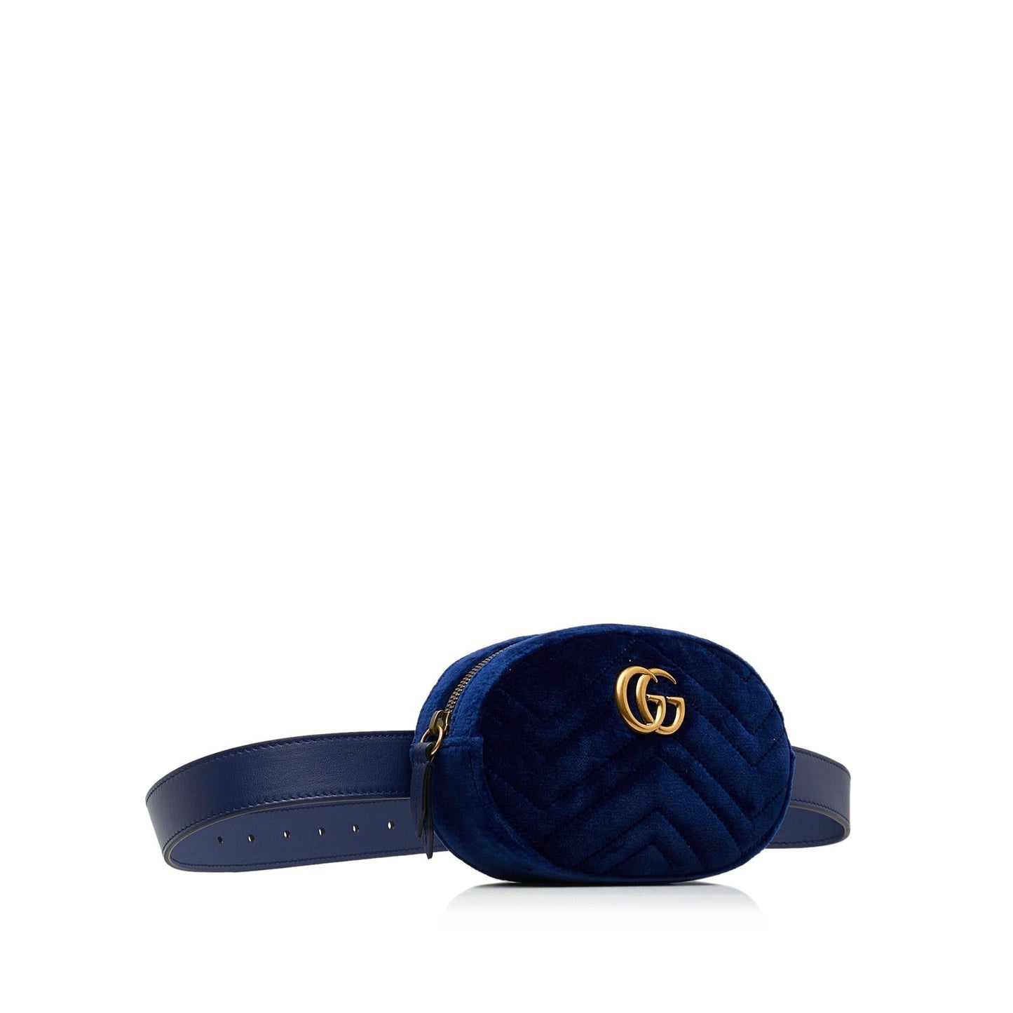 Gucci GG Marmont Velvet Belt SHG-U1En1f Matelasse Blue Accessory