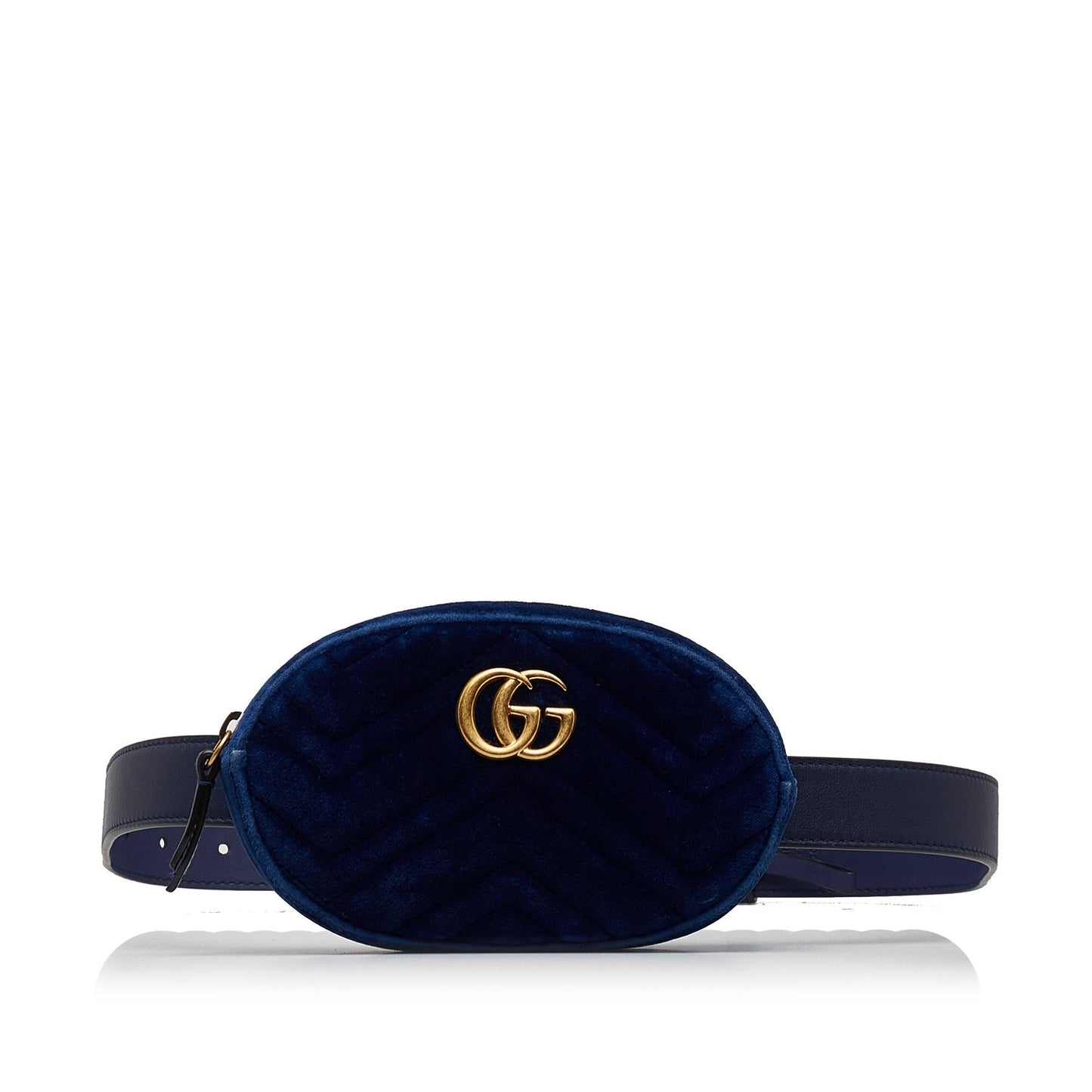 Gucci GG Marmont Velvet Belt SHG-xCsPvM Matelasse Blue Accessory