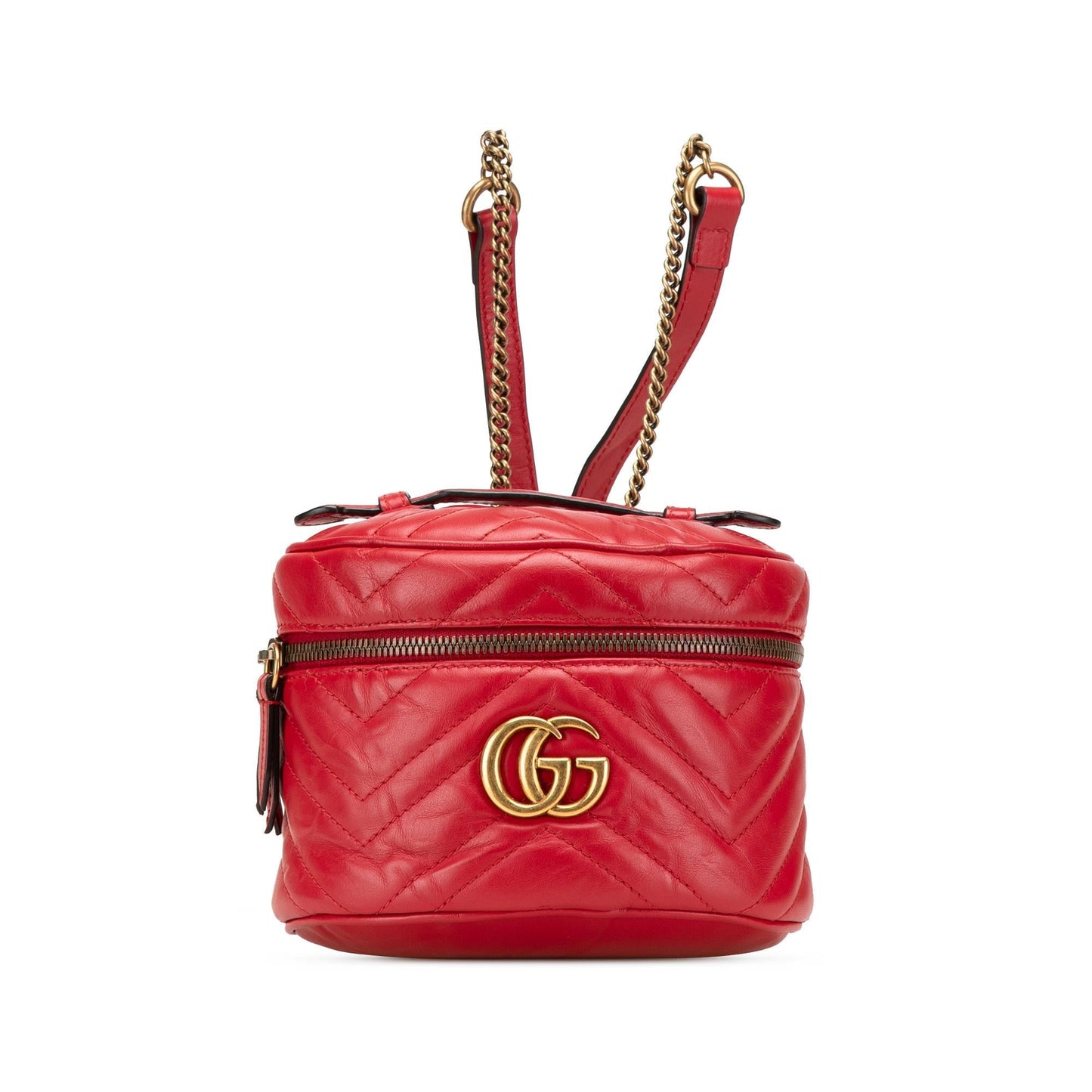 Gucci GG Marmont Round Backpack Matelasse Leather Calf Red Leather Backpack