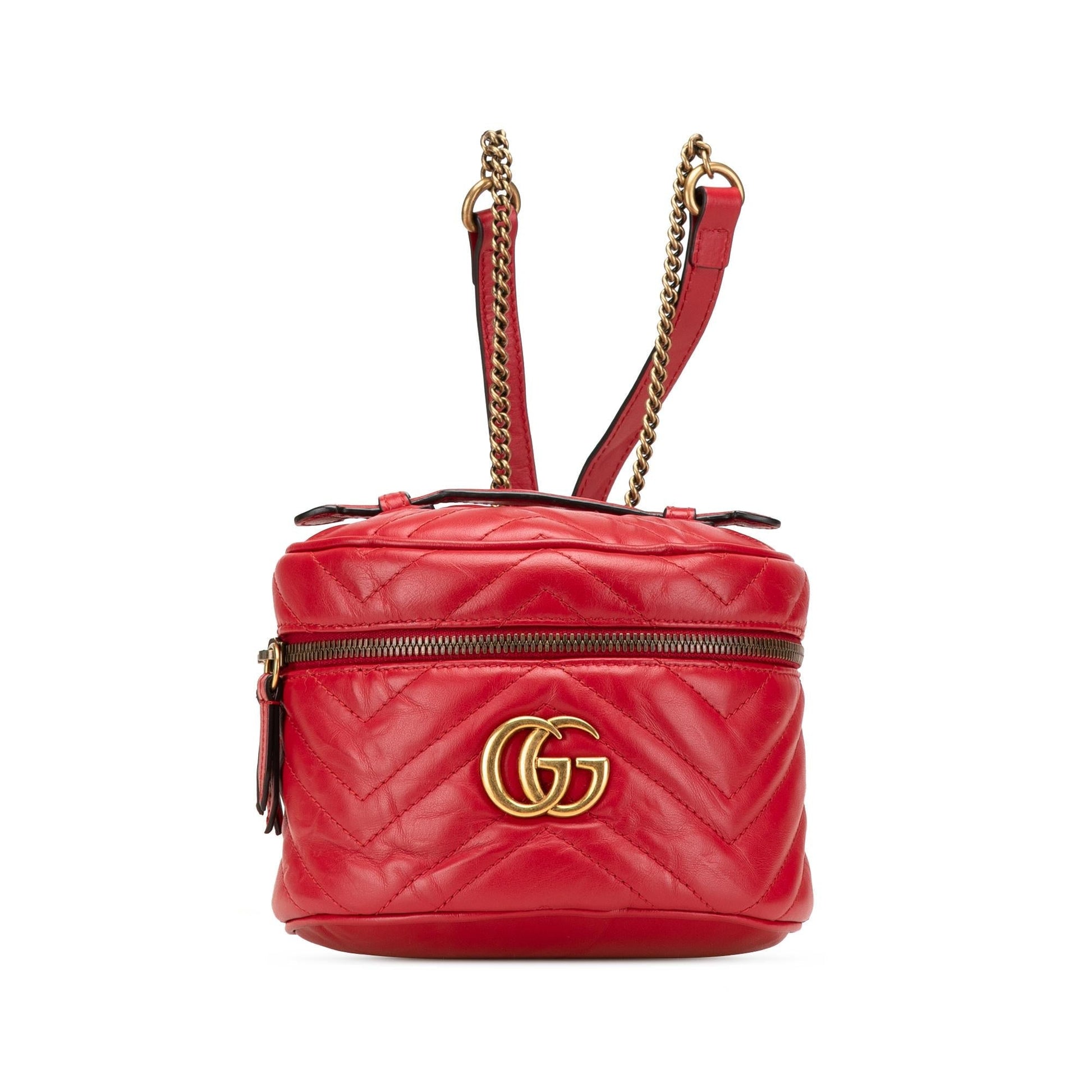 Gucci GG Marmont Round Backpack Matelasse Leather Calf Red Leather Backpack