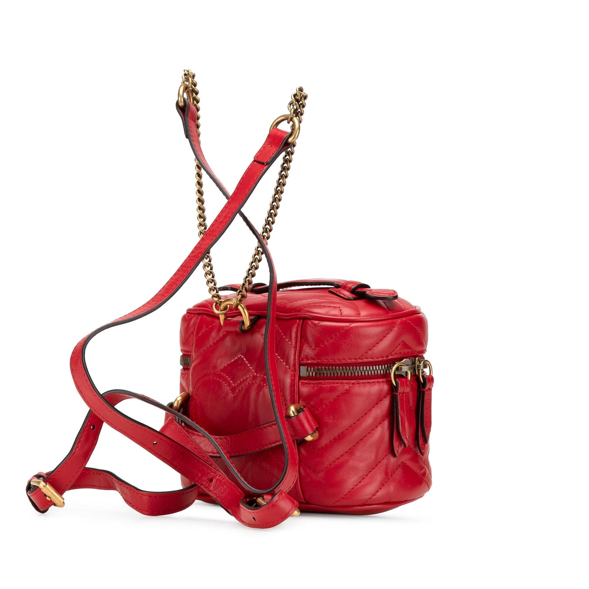 Gucci GG Marmont Round Backpack Matelasse Leather Calf Red Leather Backpack