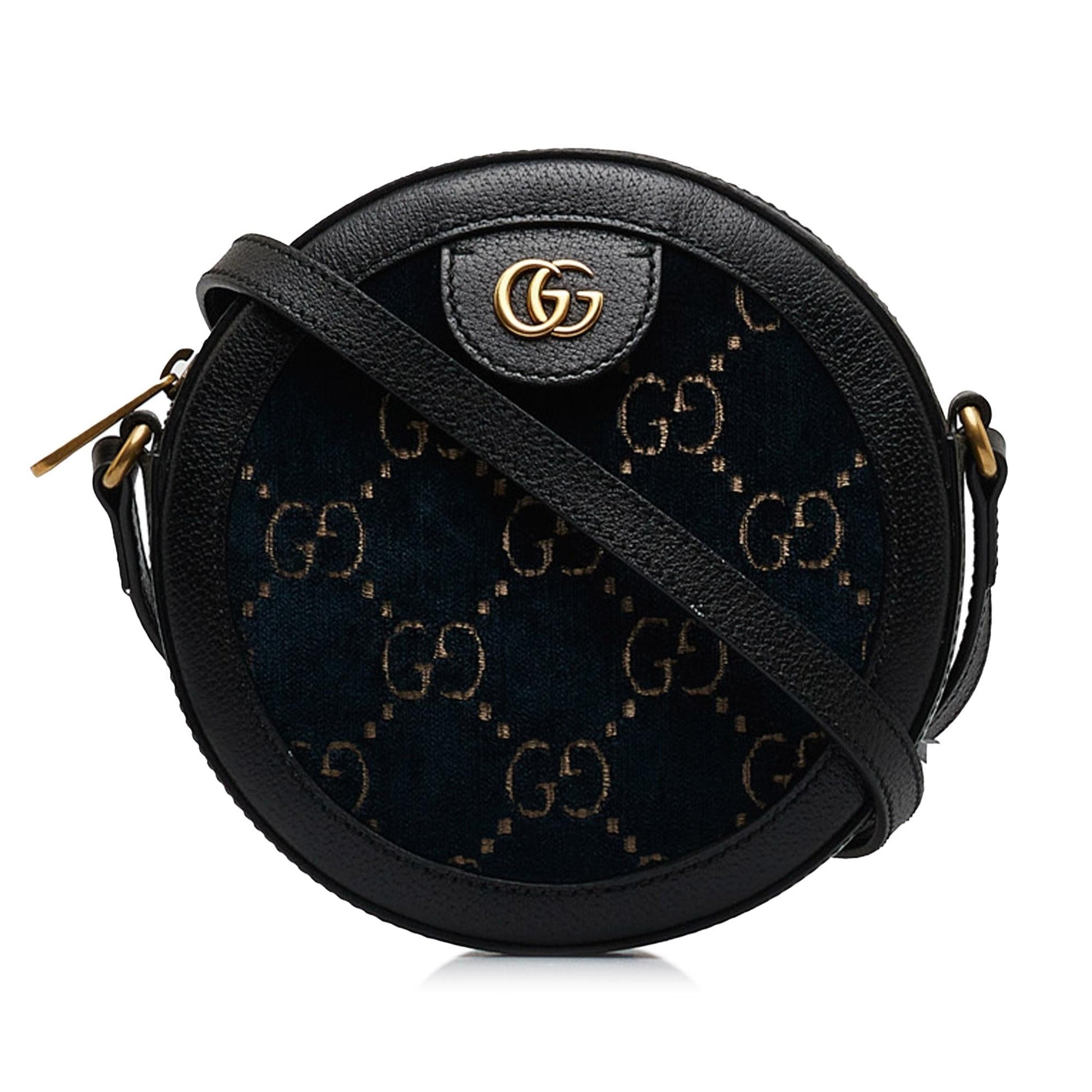Gucci GG Marmont Round Velvet SHG-dhtY0e Black Blue Crossbody Bag