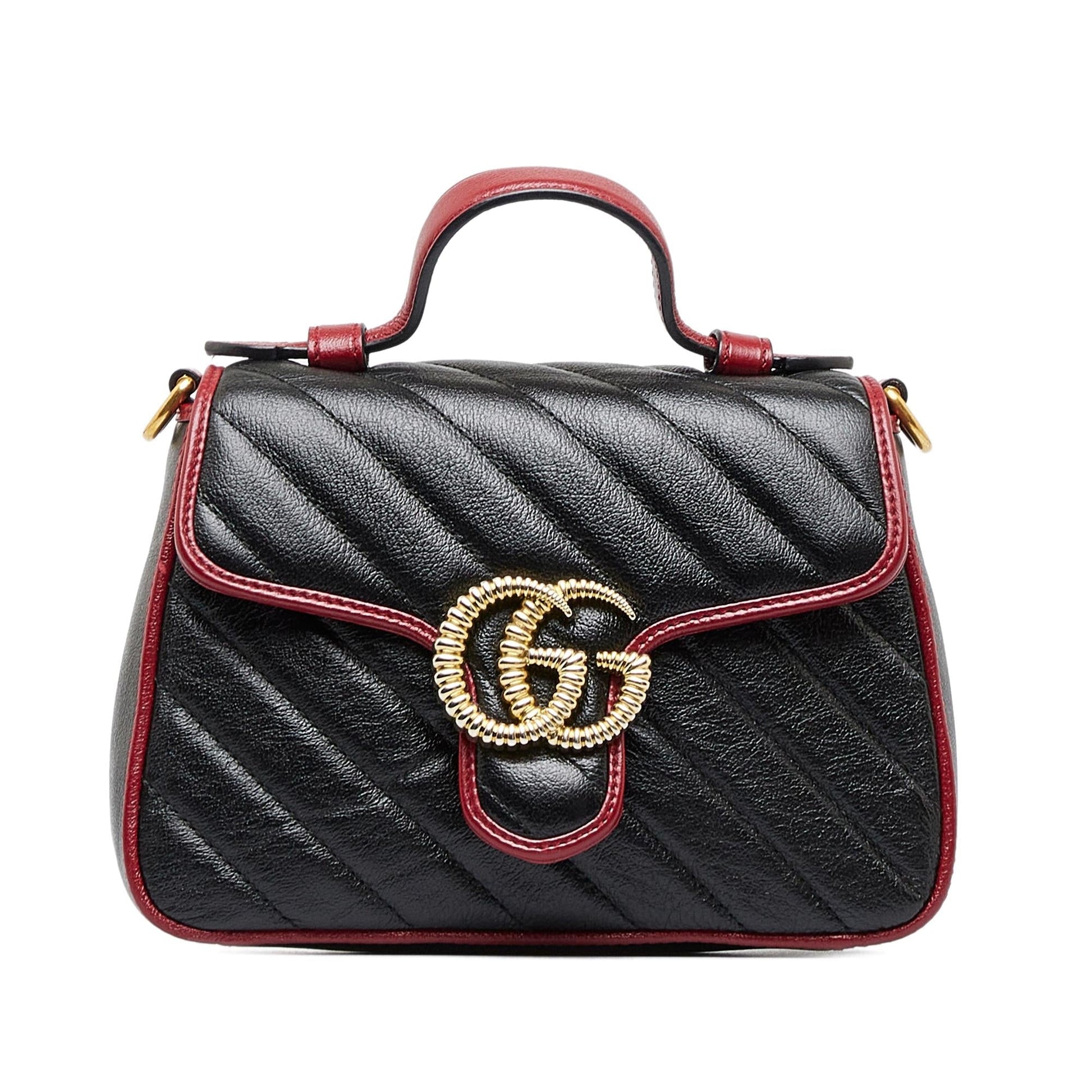 Gucci GG Marmont Torchon SHG-aTMmV7 Calf Black Red Satchel Bag