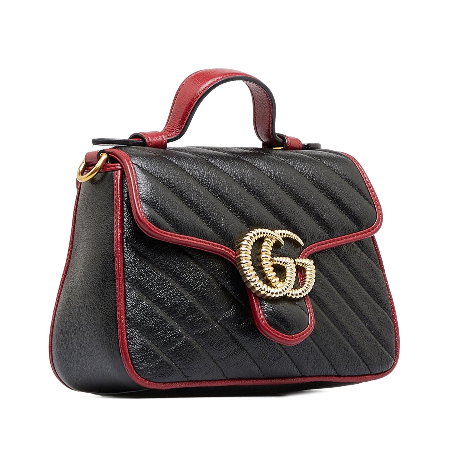 Gucci GG Marmont Torchon SHG-aTMmV7 Calf Black Red Satchel Bag