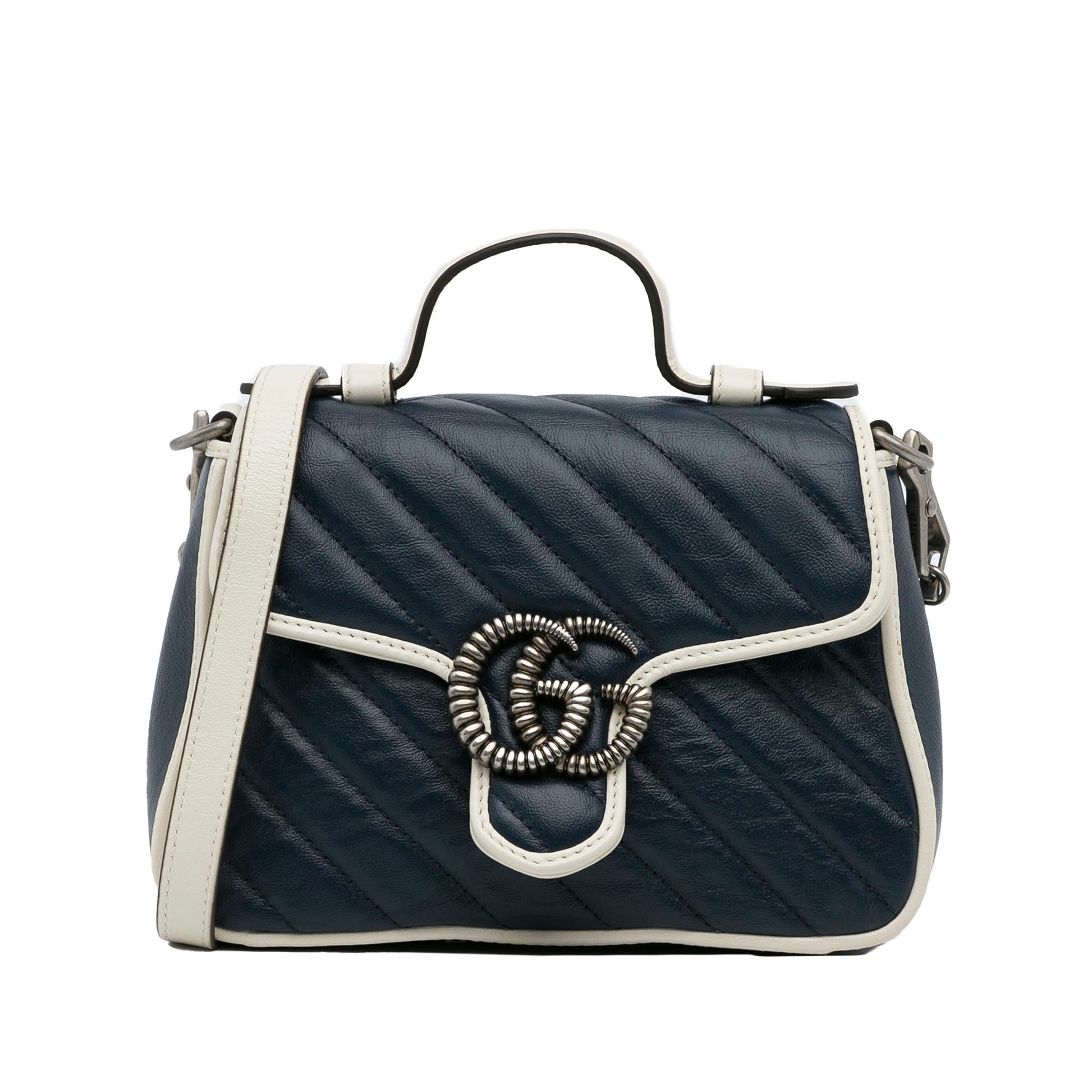 Gucci GG Marmont Torchon SHG-om4f9H Calf Blue Satchel Bag
