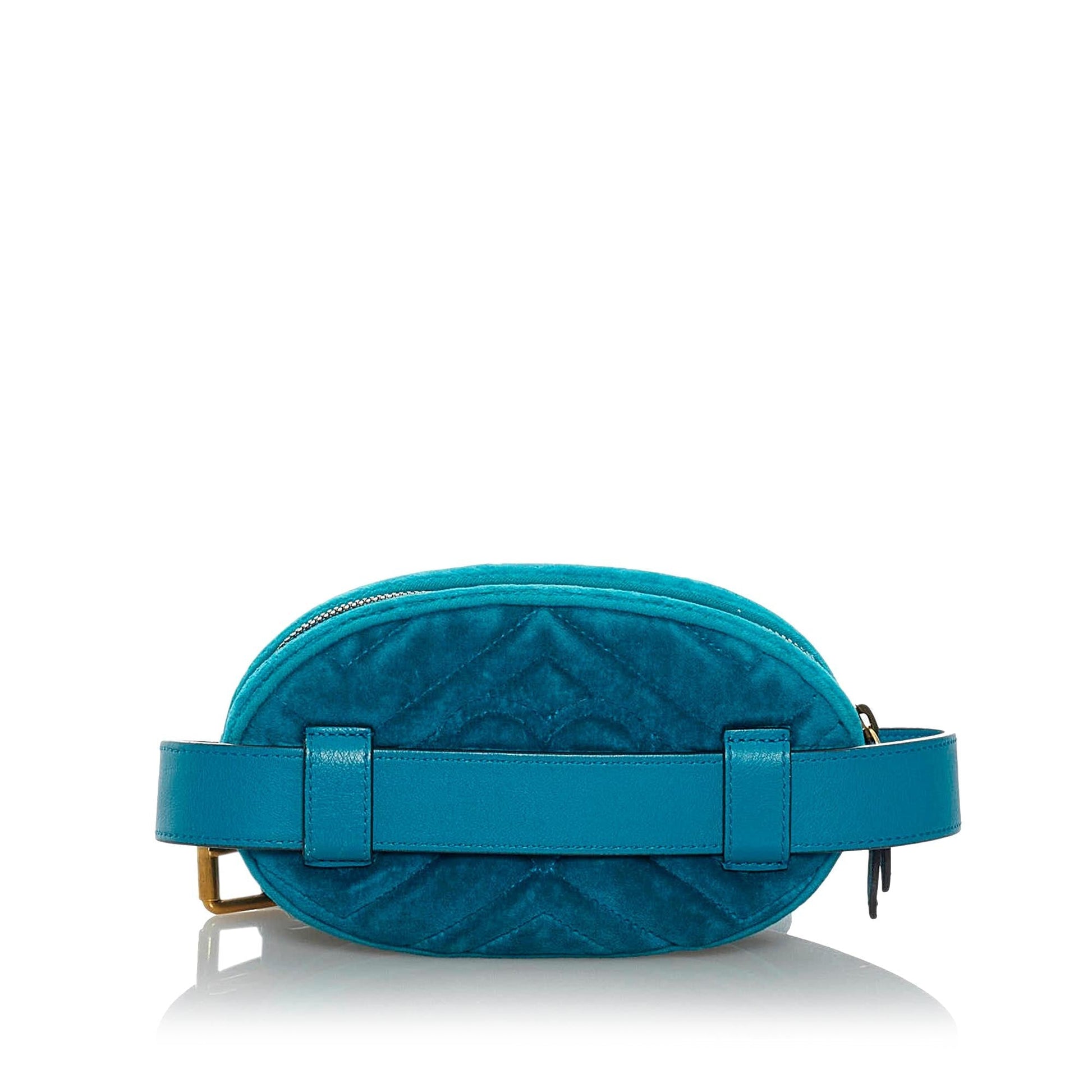 Gucci GG Marmont Velvet Belt SHG Blue Accessory