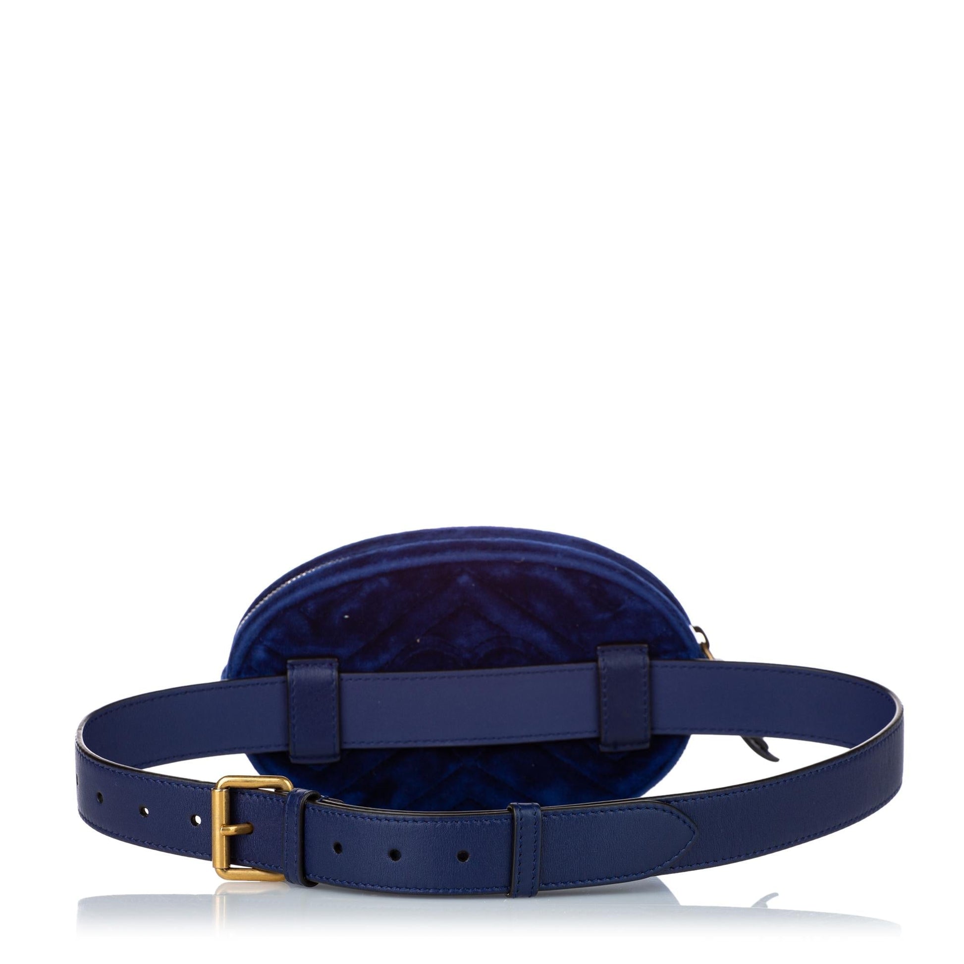Gucci GG Marmont Velvet Belt SHG Calf Blue Accessory