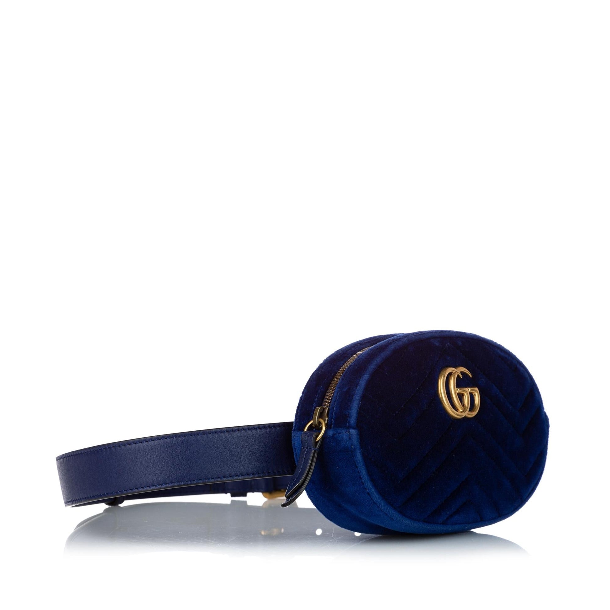 Gucci GG Marmont Velvet Belt SHG Calf Blue Accessory