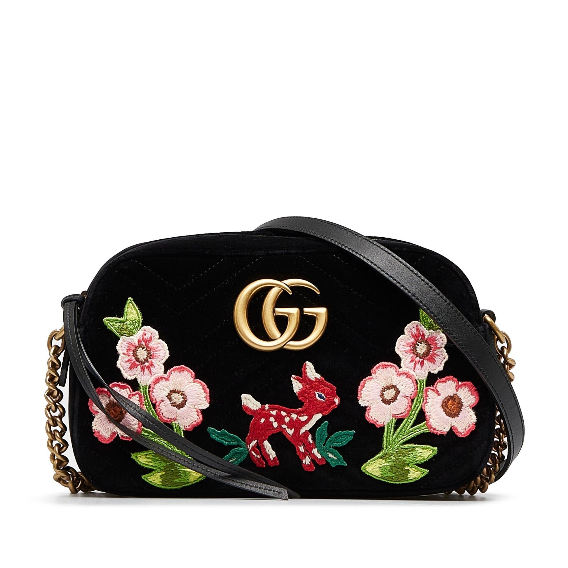 Gucci GG Marmont Velvet SHG-XEPO6u Calf Black Crossbody Bag