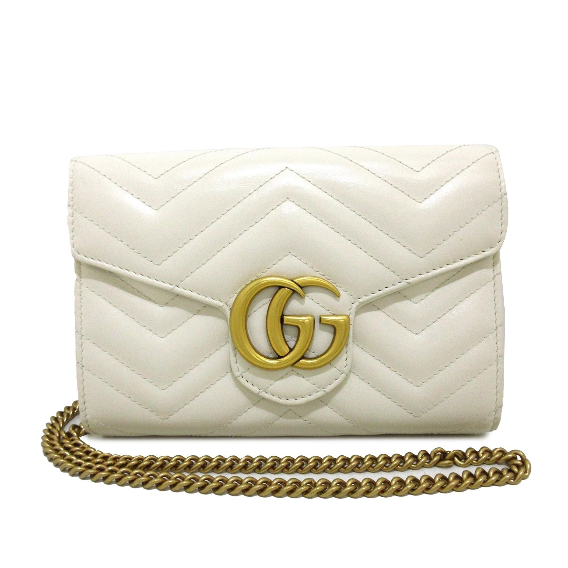 Gucci GG Marmont Wallet on SHG-FE2JWp Calf White Chain Crossbody Bag
