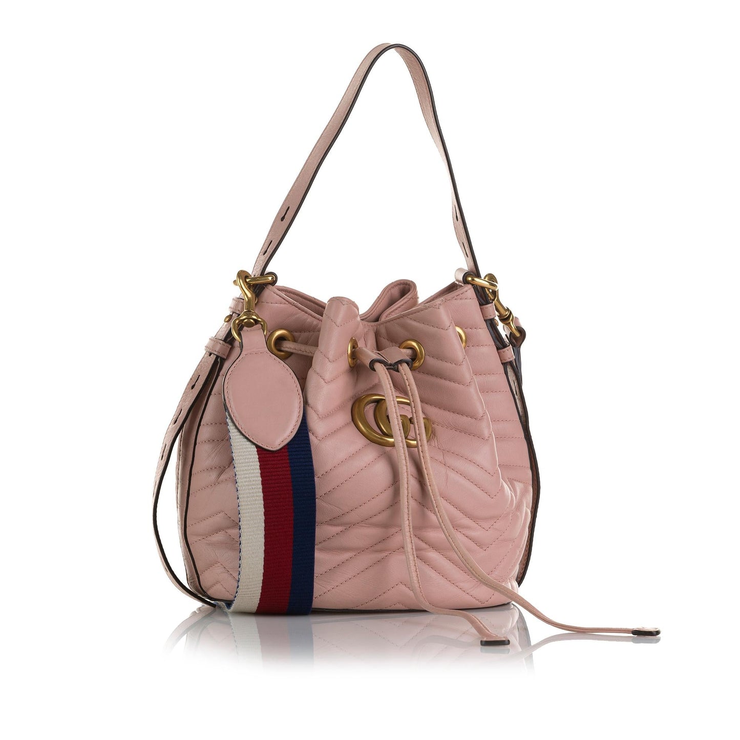 Gucci GG Marmont Web SHG-QWqd0K Calf Pink Bucket Shoulder Bag