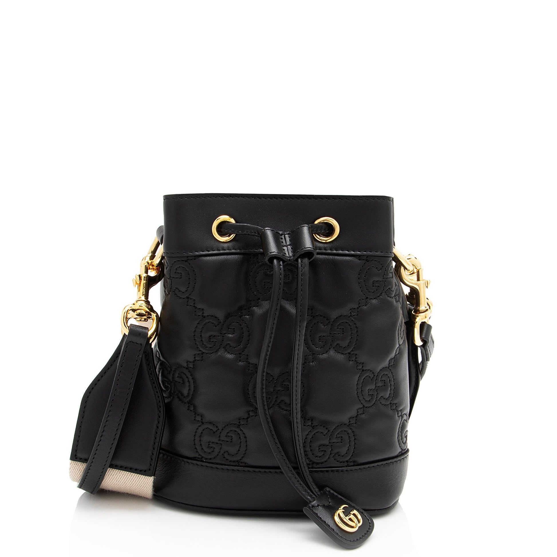 Gucci Jumbo GG Bucket Matelasse Leather Nylon Black Crossbody Bag
