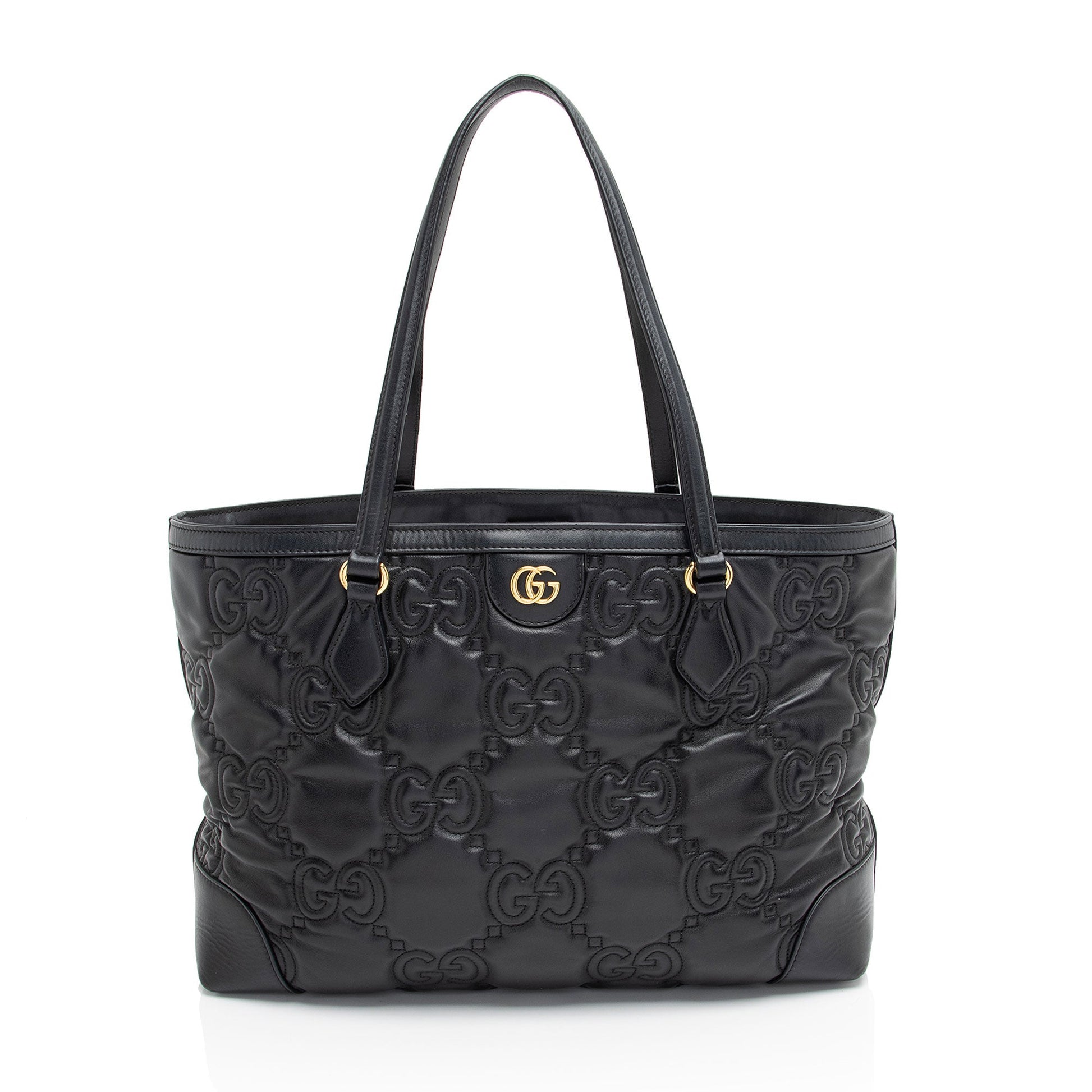 Gucci Jumbo GG SHF-GyLDDY Matelasse Leather Black Medium Tote Bag