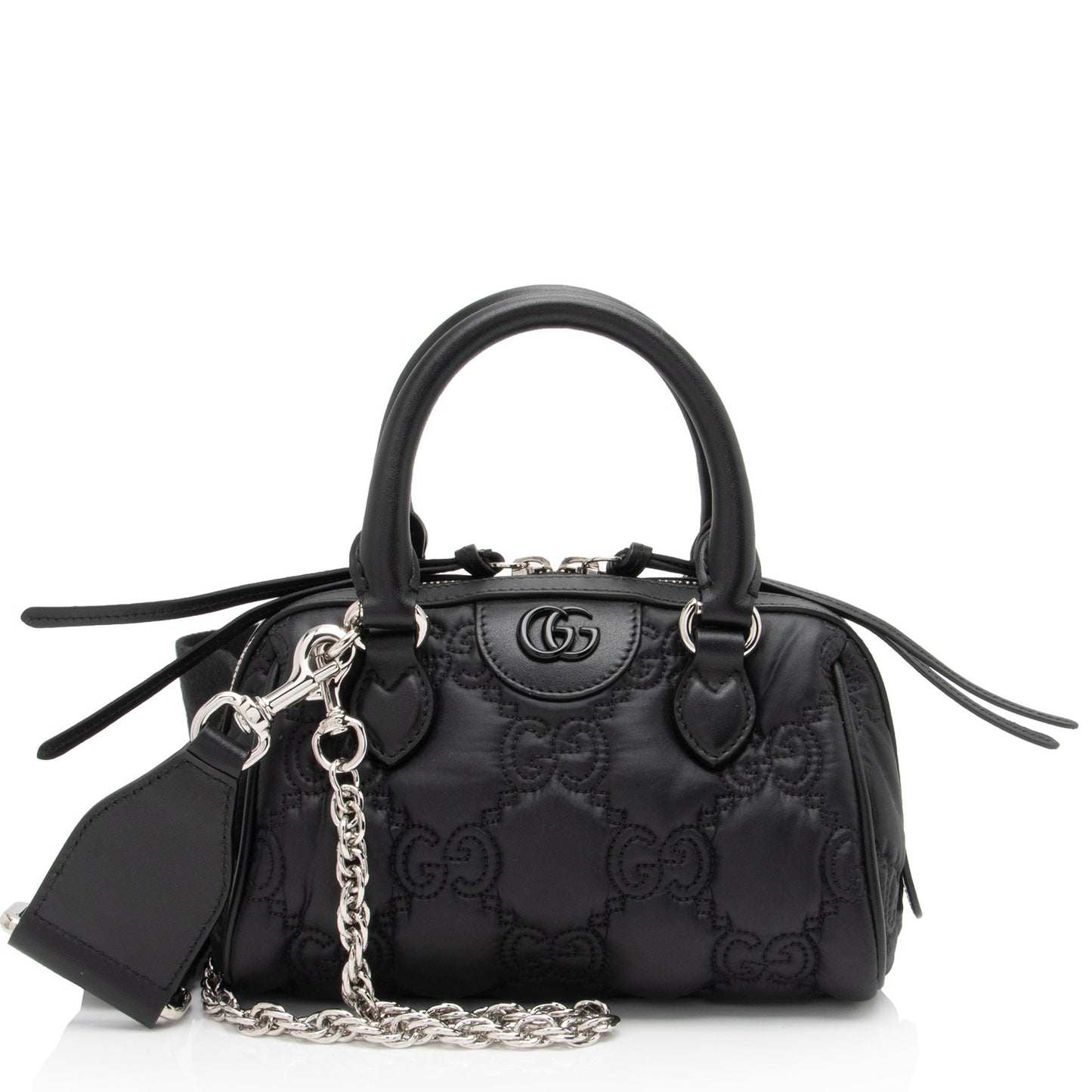 Gucci Jumbo GG Bowling Matelasse Leather Nylon Black Satchel Bag