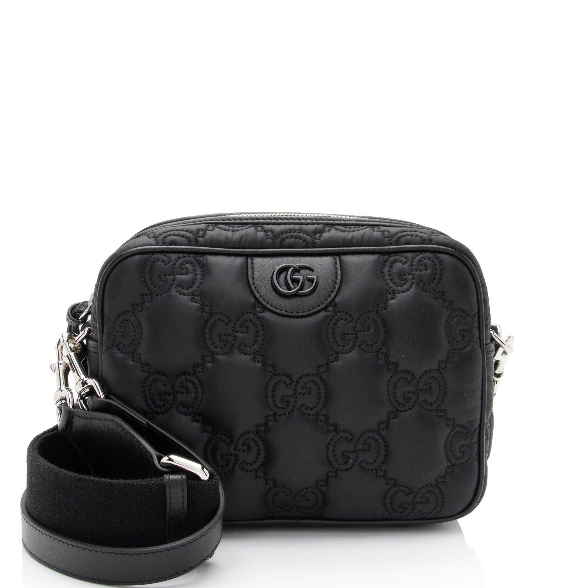 Gucci GG SHF-lqqc7w Matelasse Leather Nylon Black Crossbody Bag