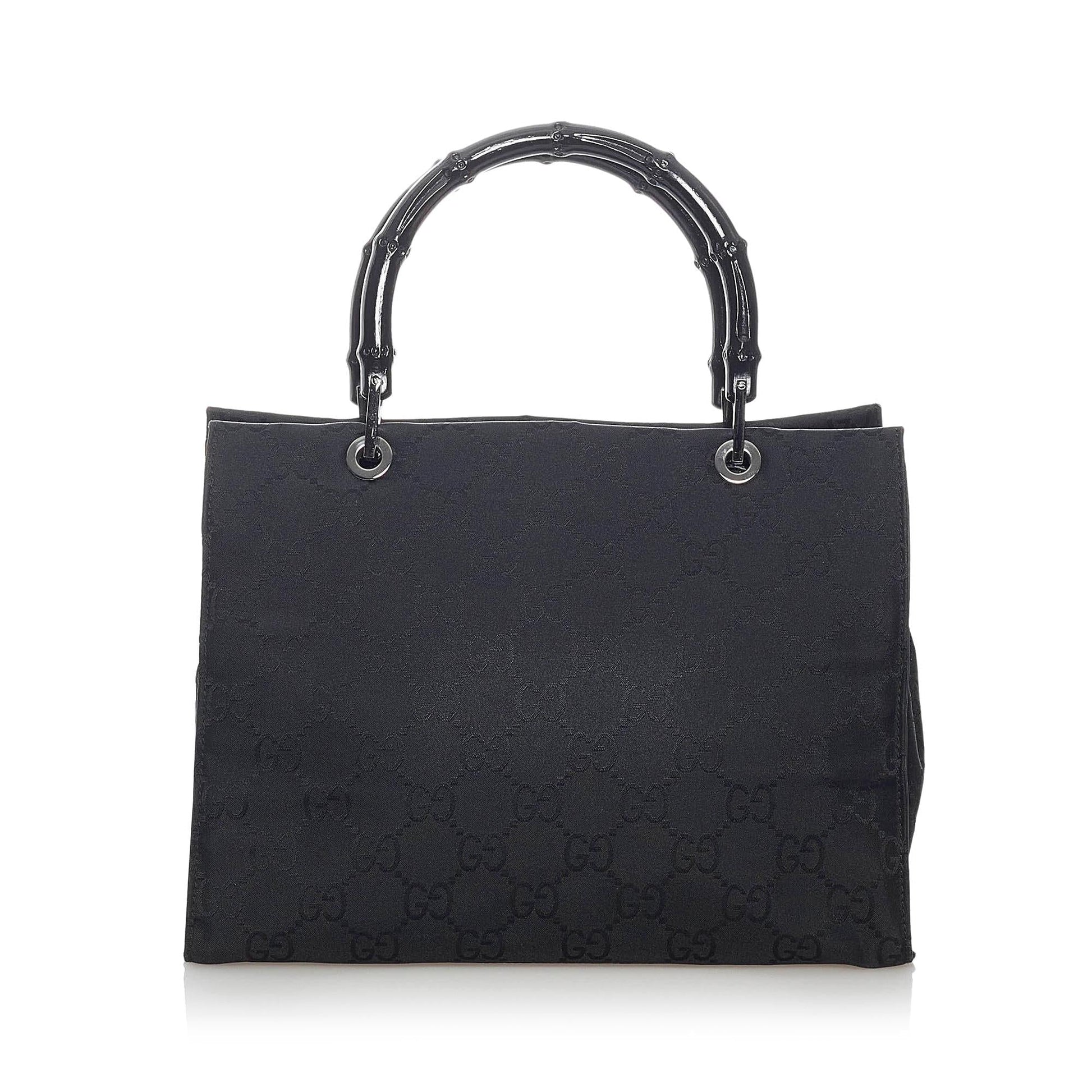 Gucci GG Bamboo SHG Nylon Black Satchel Bag
