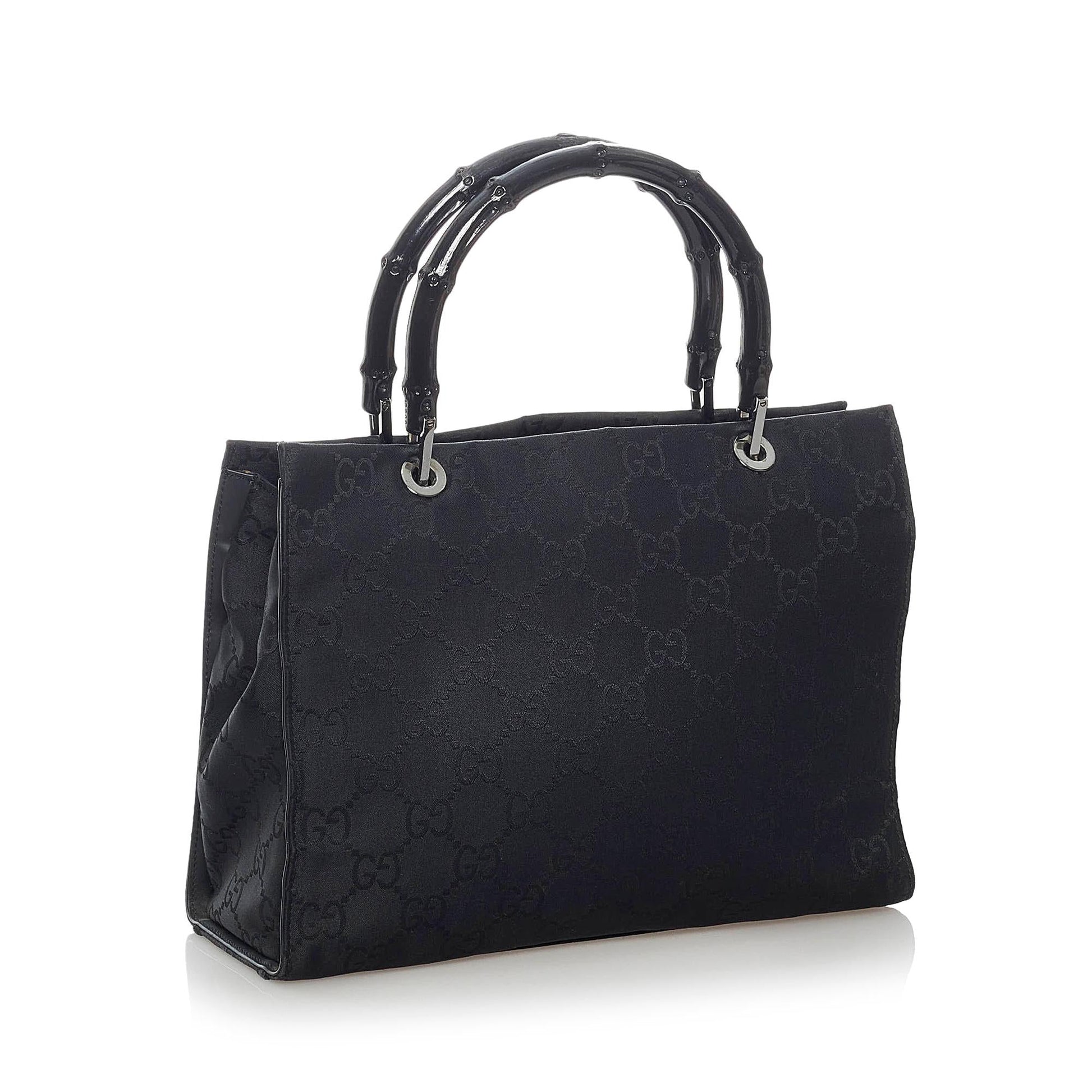 Gucci GG Bamboo SHG Nylon Black Satchel Bag
