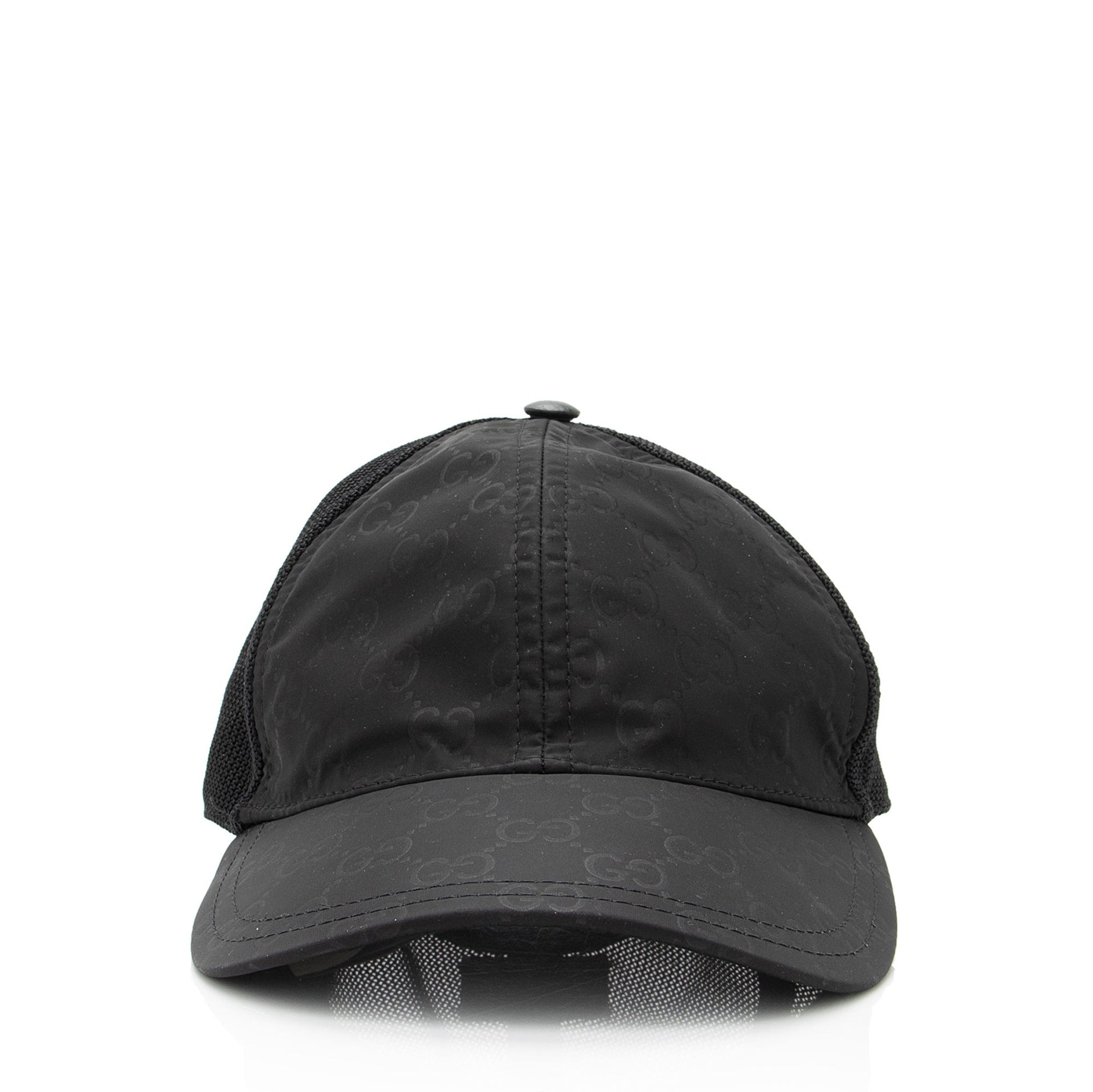Gucci GG Baseball Hat - Size Leather Nylon Black Handbag