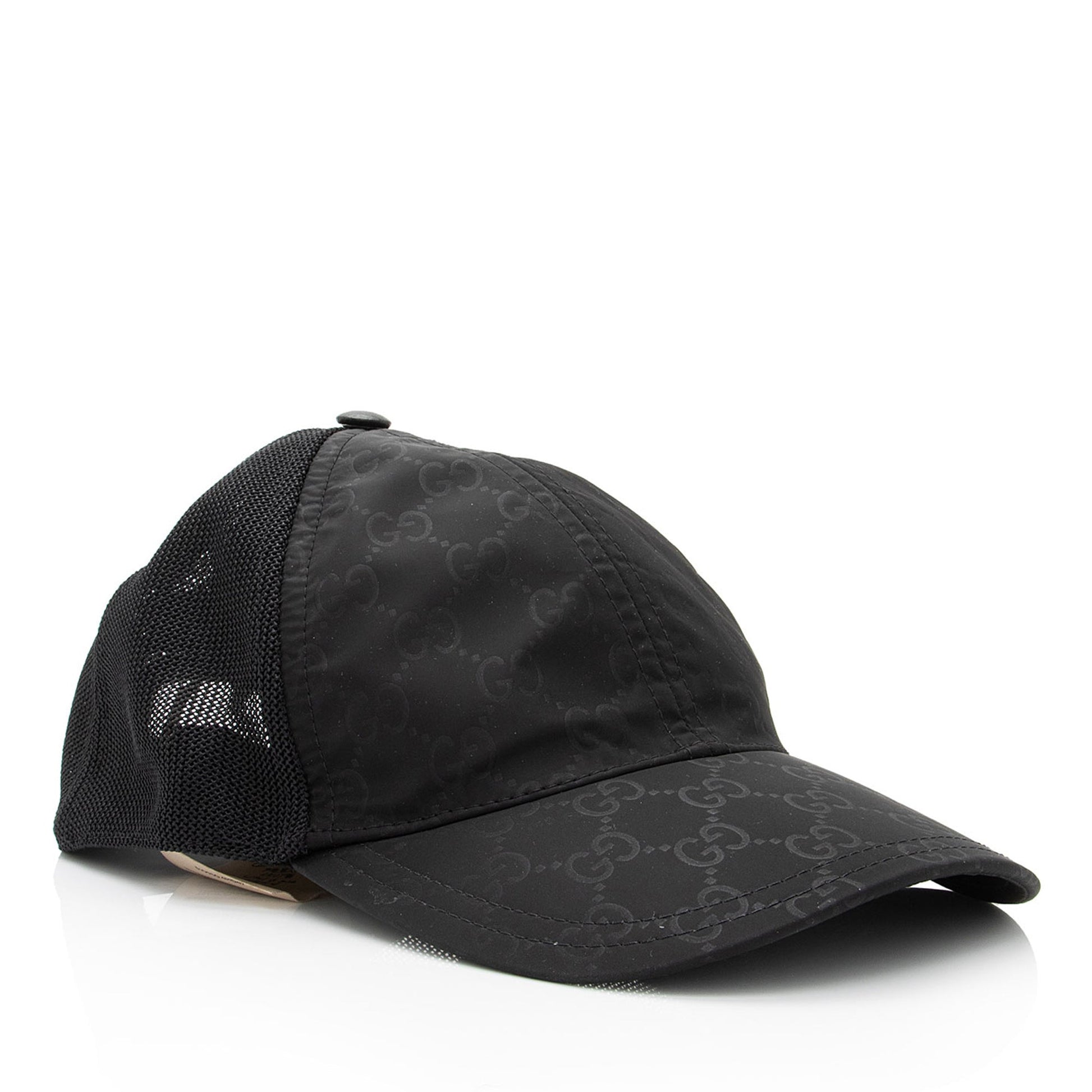 Gucci GG Baseball Hat - Size Leather Nylon Black Handbag