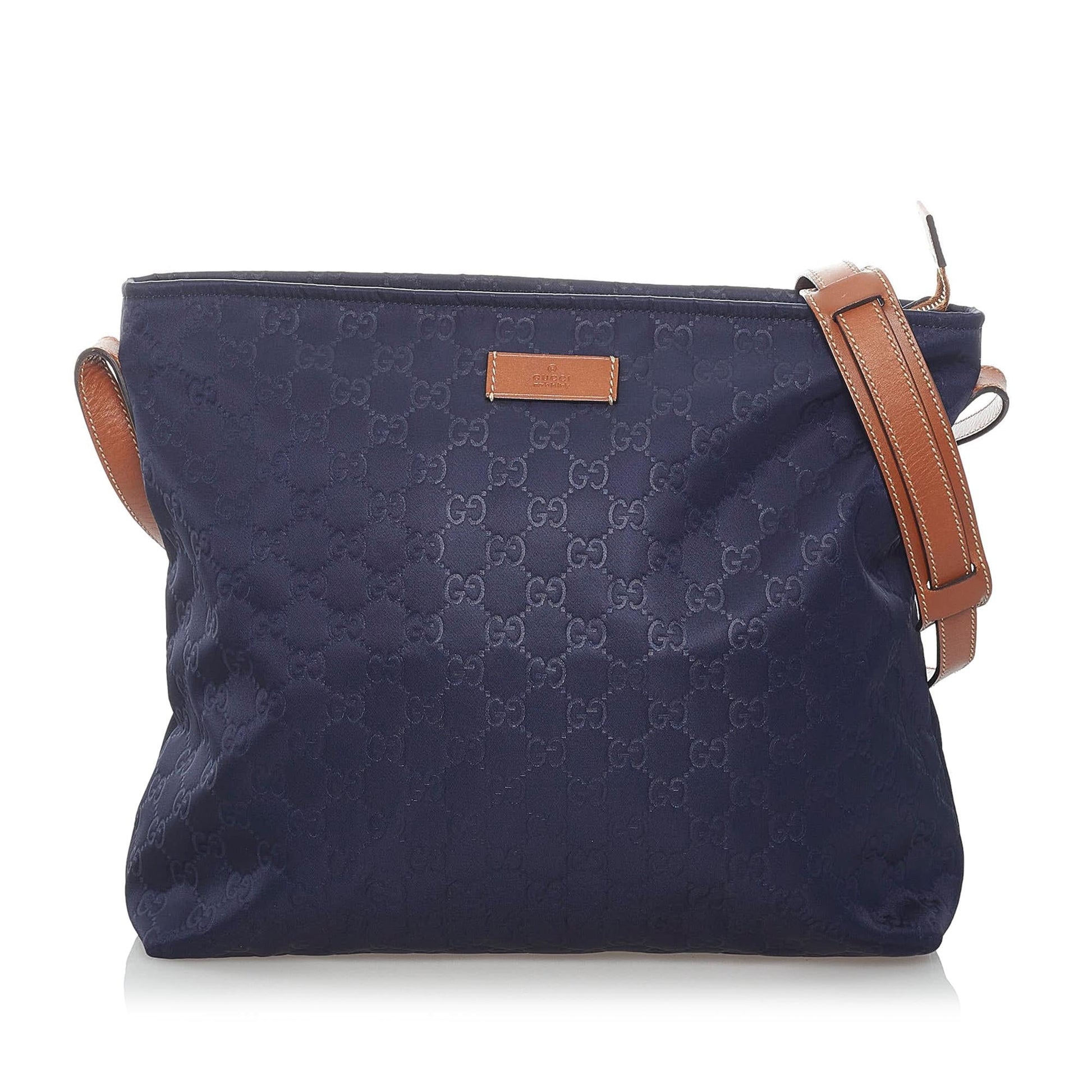 Gucci GG SHG Nylon Calf Brown Blue Crossbody Bag