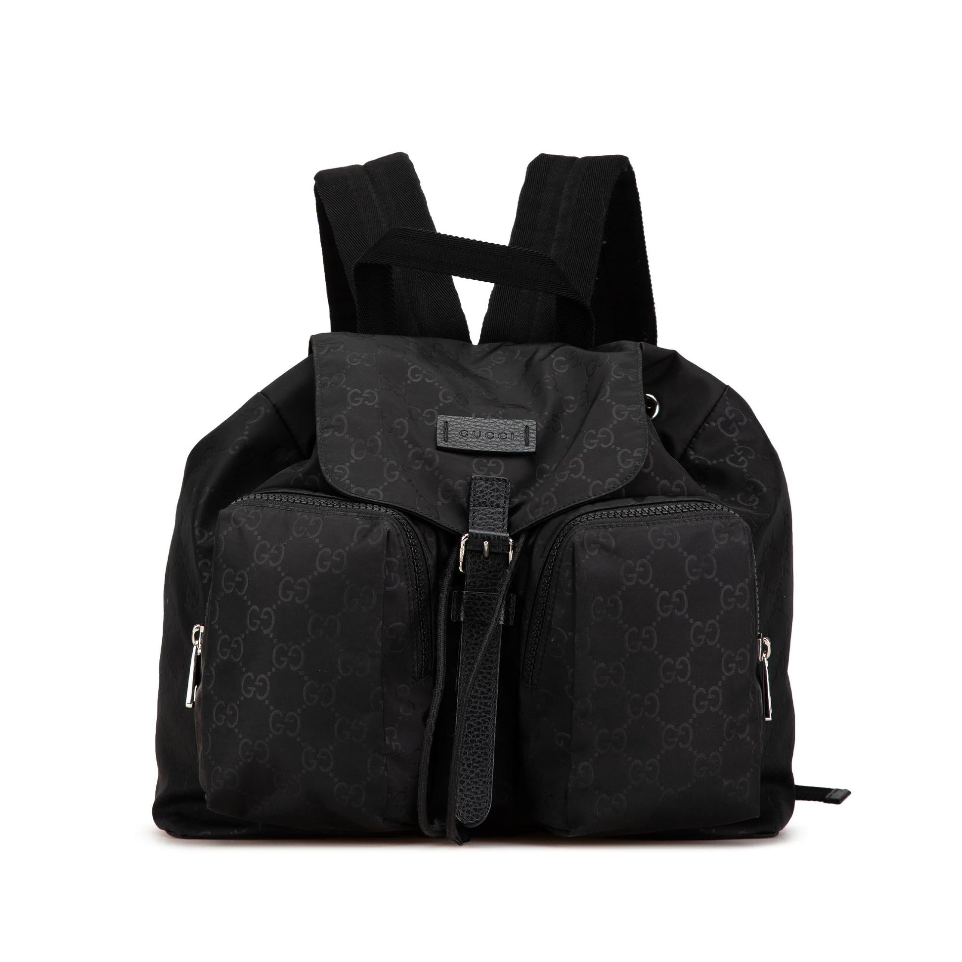 Gucci GG Double Front Pocket Backpack Nylon Black