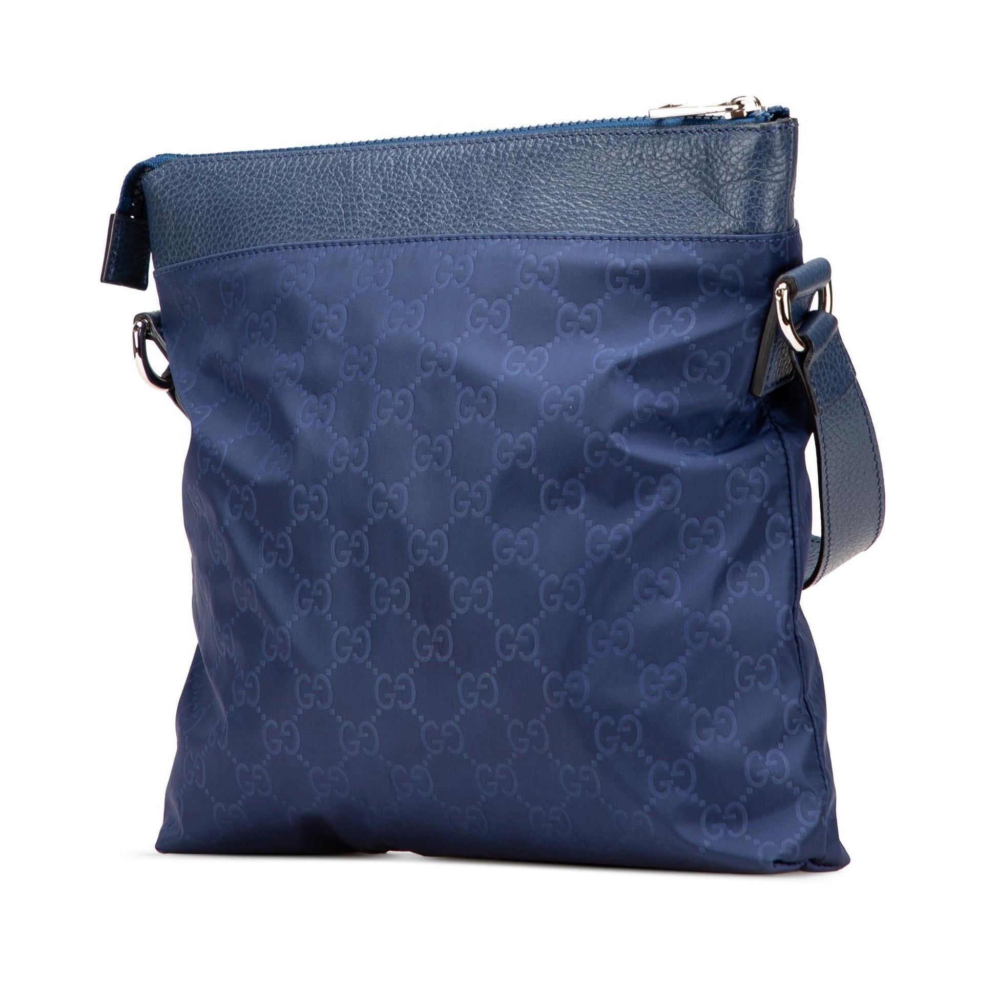 Gucci GG Flat Messenger Nylon Calf Blue Shoes Bag 1