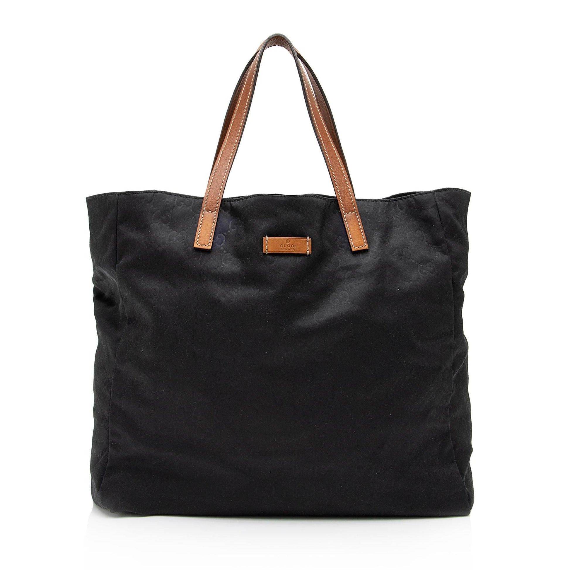 Gucci GG Shopper SHF-83sqqh Leather Nylon Black Tote Bag