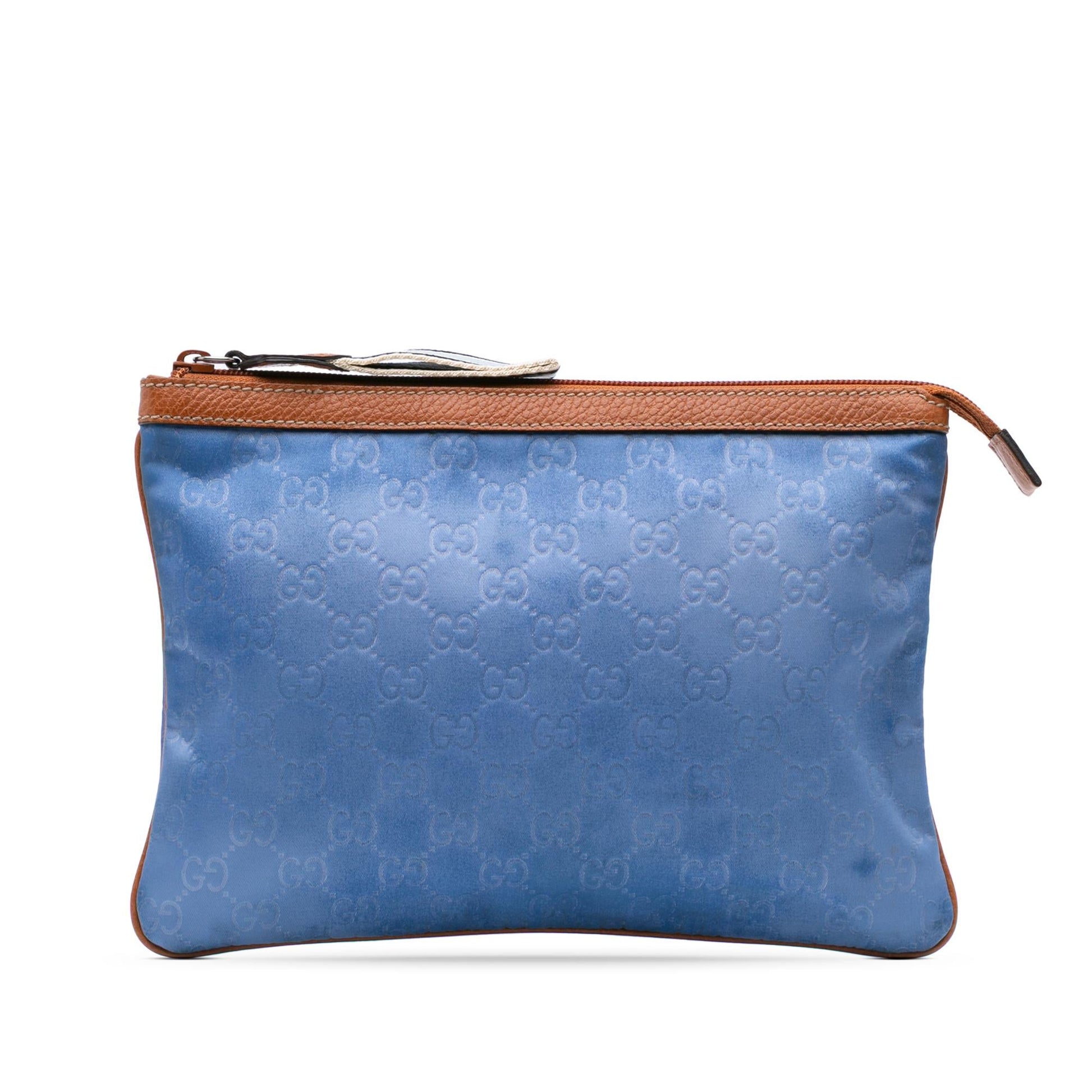 Gucci GG Top Zip Nylon Calf Blue Clutch Bag Clutch 1