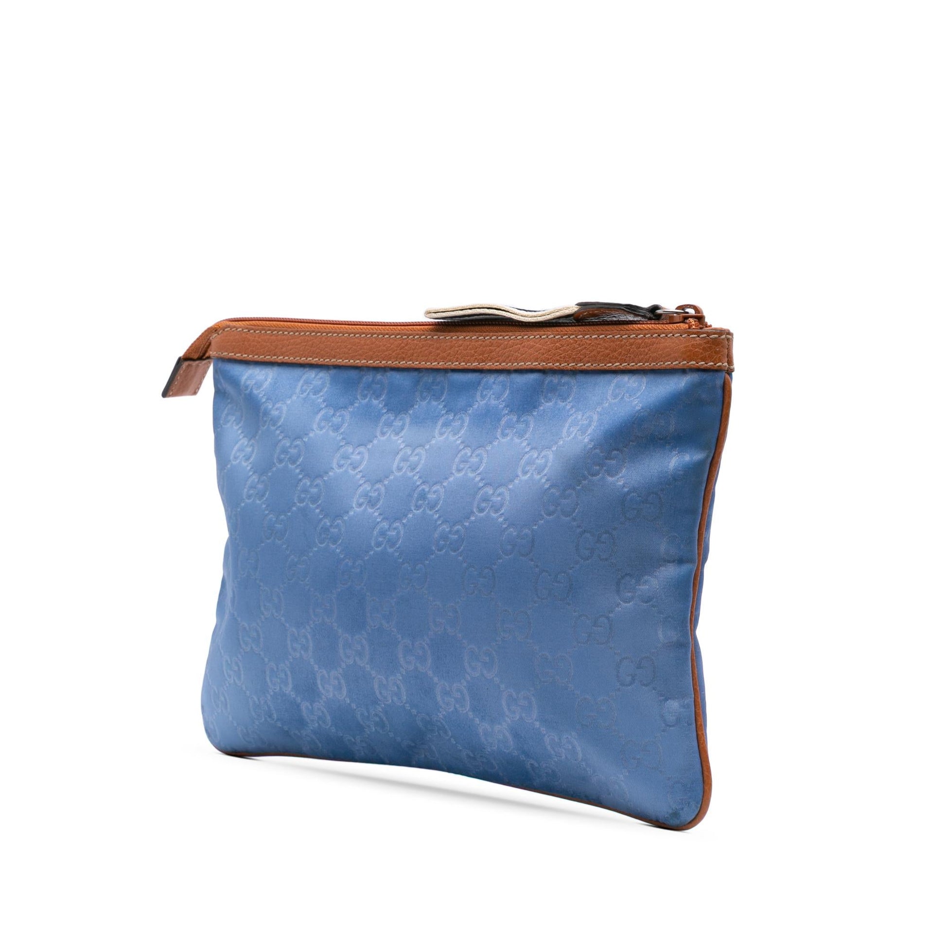 Gucci GG Top Zip Nylon Calf Blue Clutch Bag Clutch 1