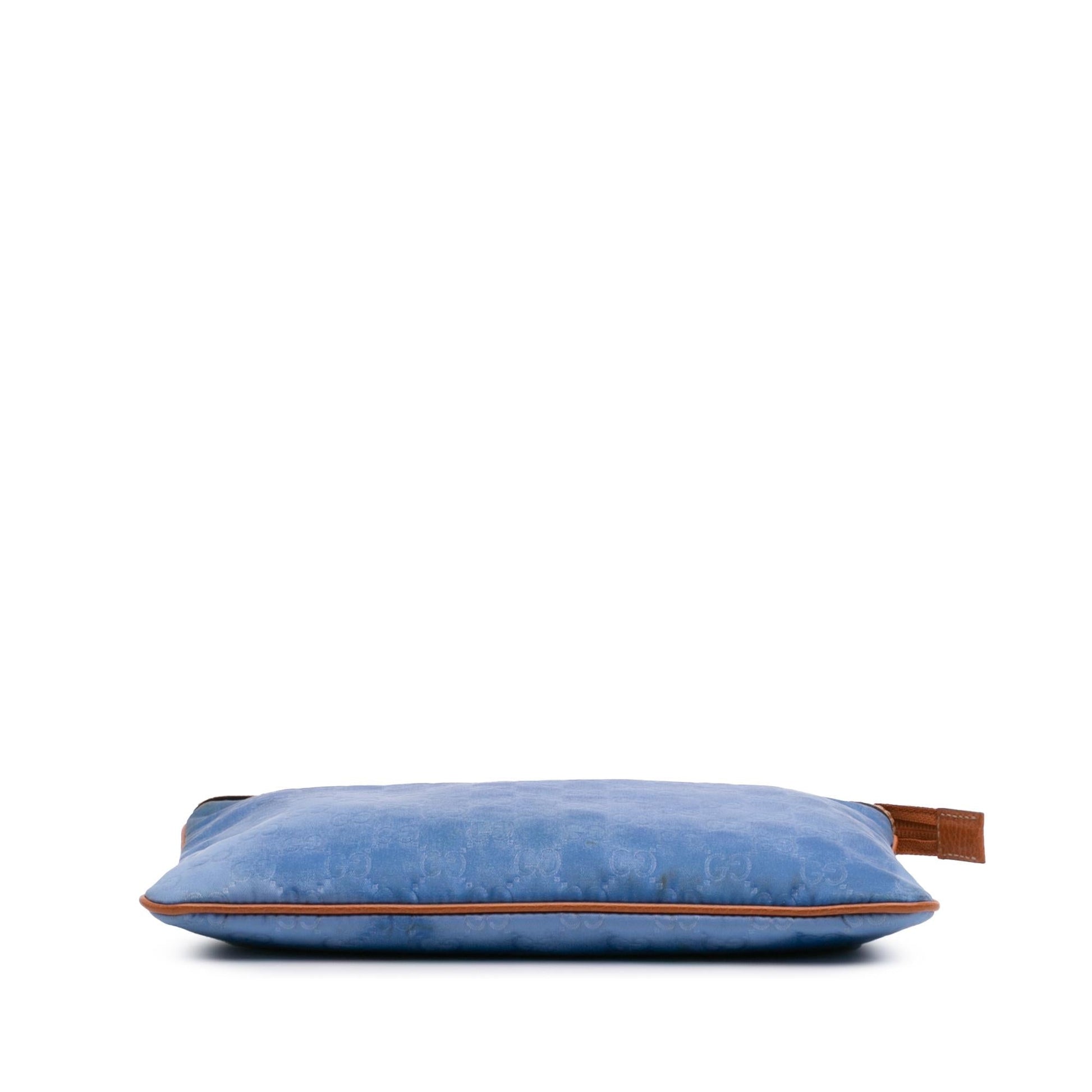 Gucci GG Top Zip Nylon Calf Brown Blue Clutch Bag