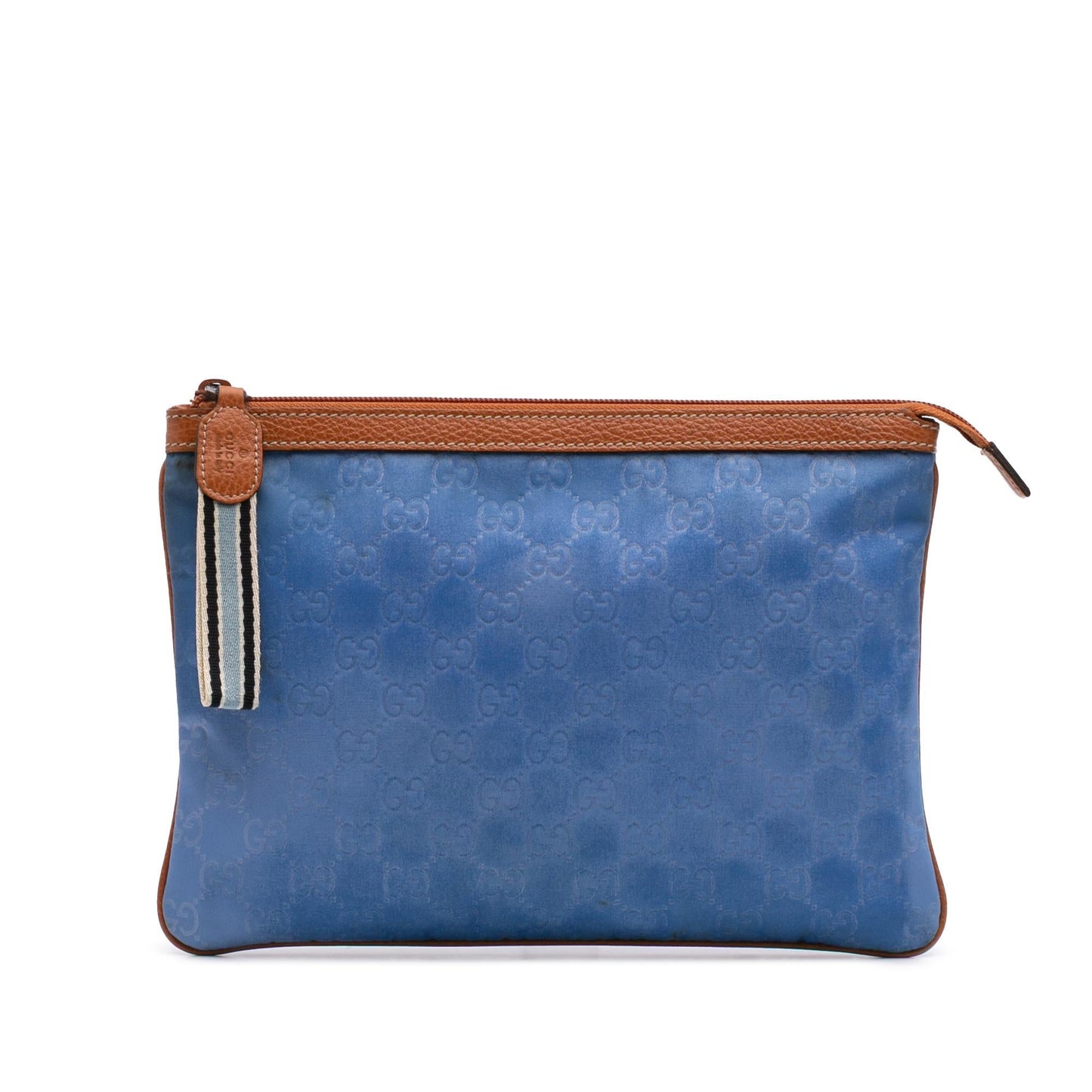 Gucci GG Top Zip Nylon Calf Brown Blue Clutch Bag