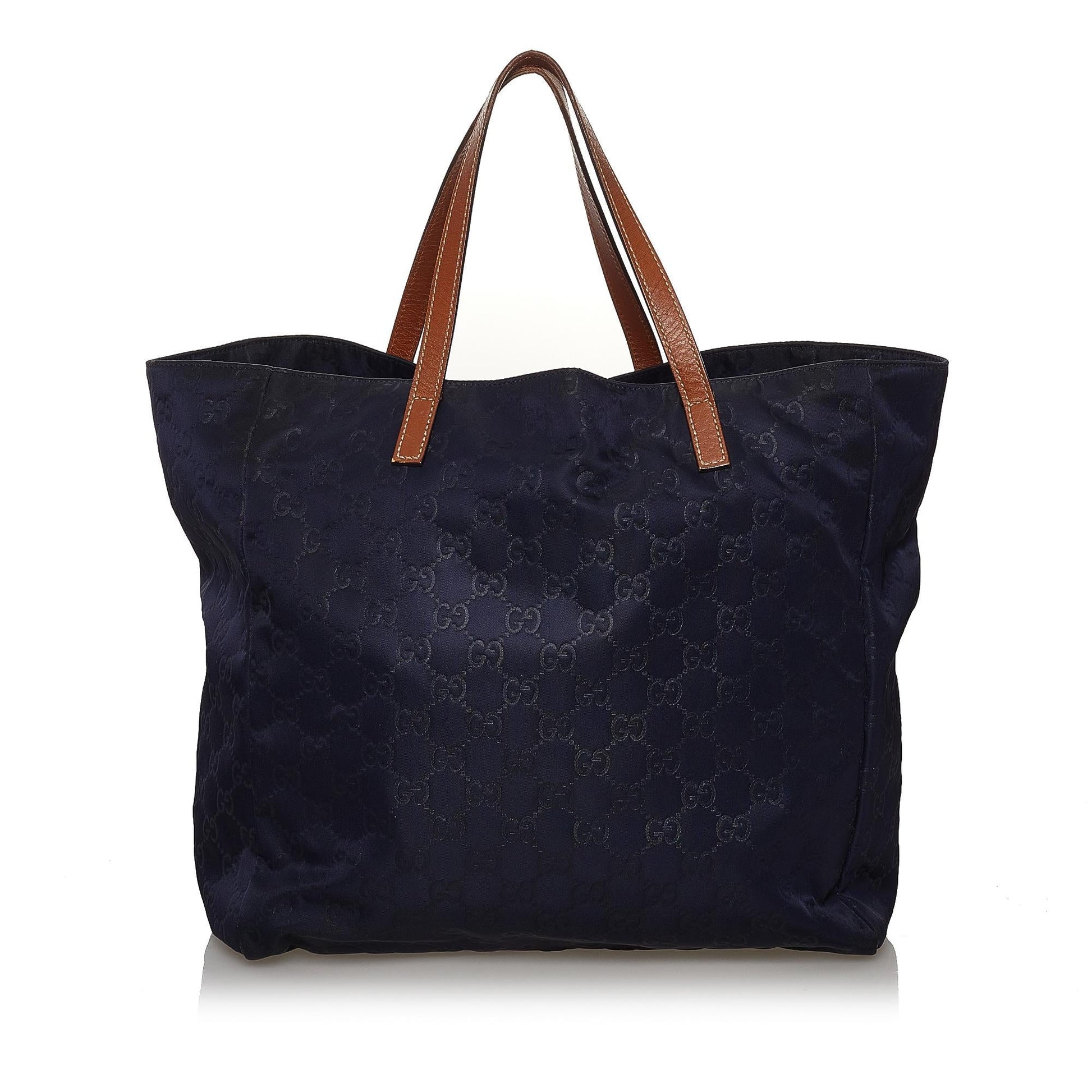 Gucci GG SHG Nylon Calf Brown Blue Tote Bag