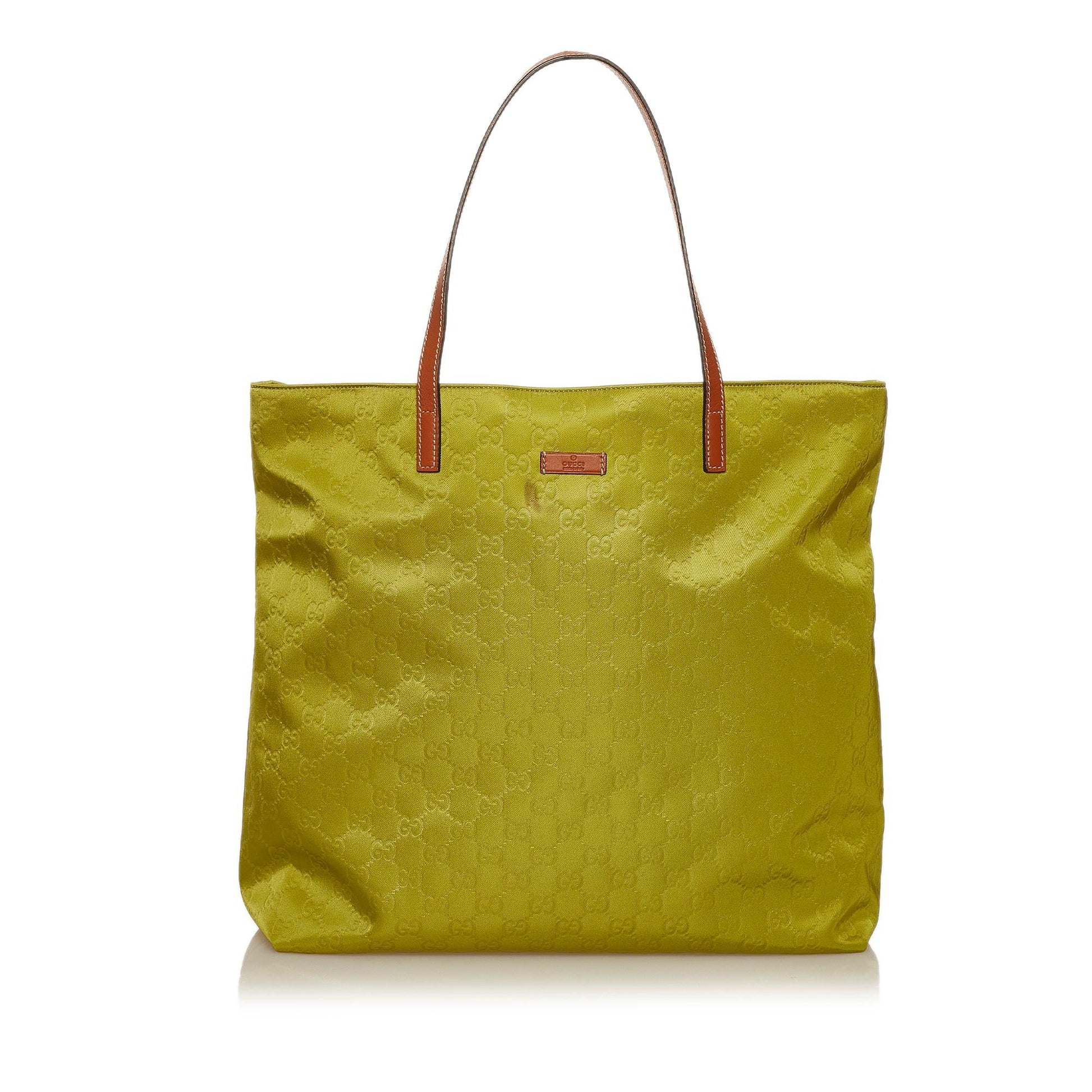 Gucci GG SHG Nylon Calf Brown Green Tote Bag