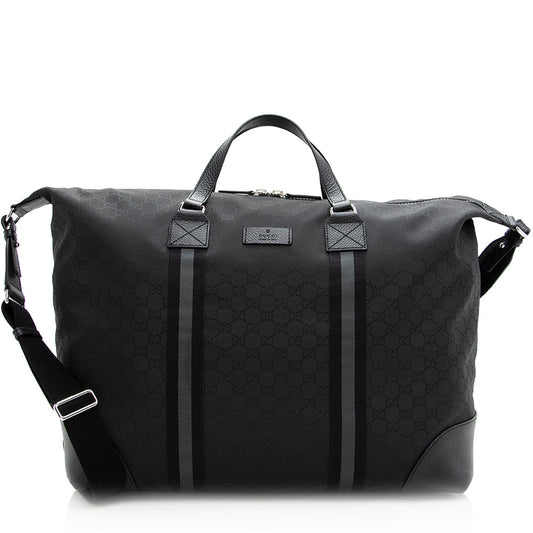 Gucci GG Duffel SHF Leather Canvas Nylon Black Travel Bag