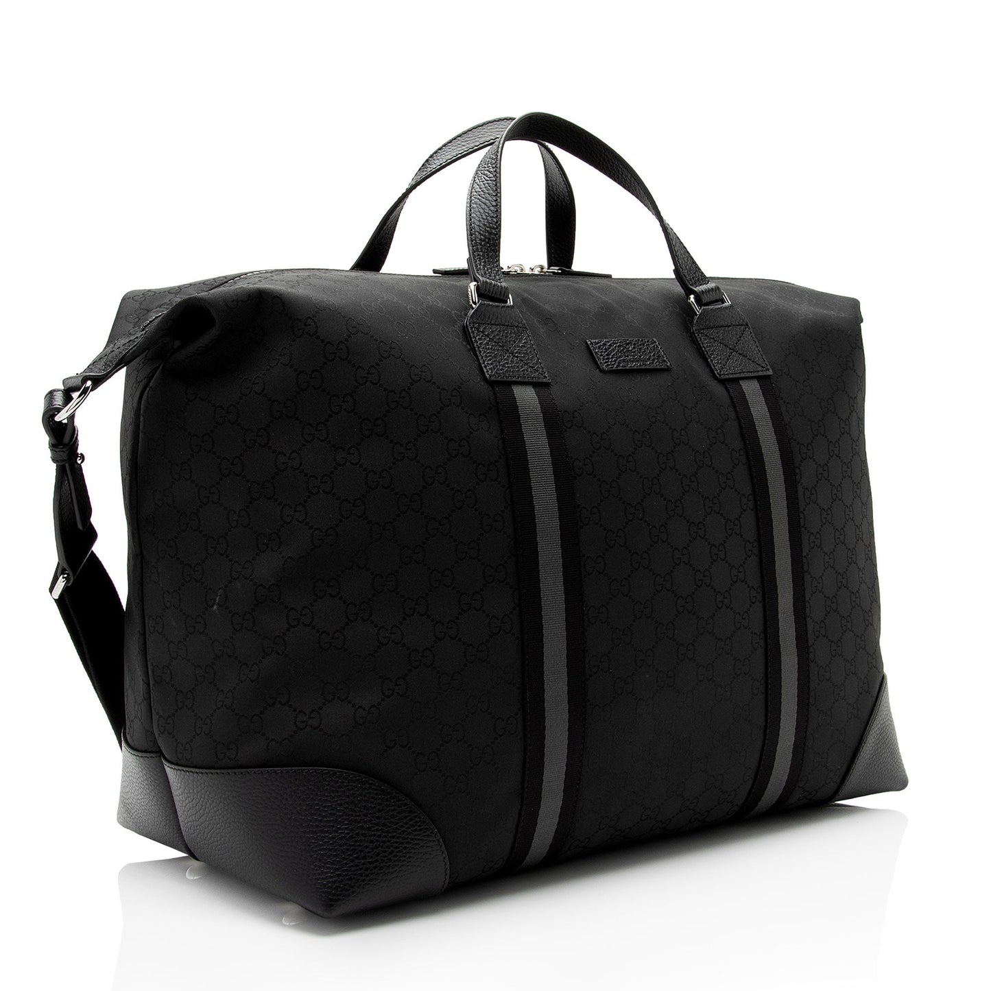 Gucci GG Duffle SHF-EZRm68 Leather Nylon Black Travel Bag
