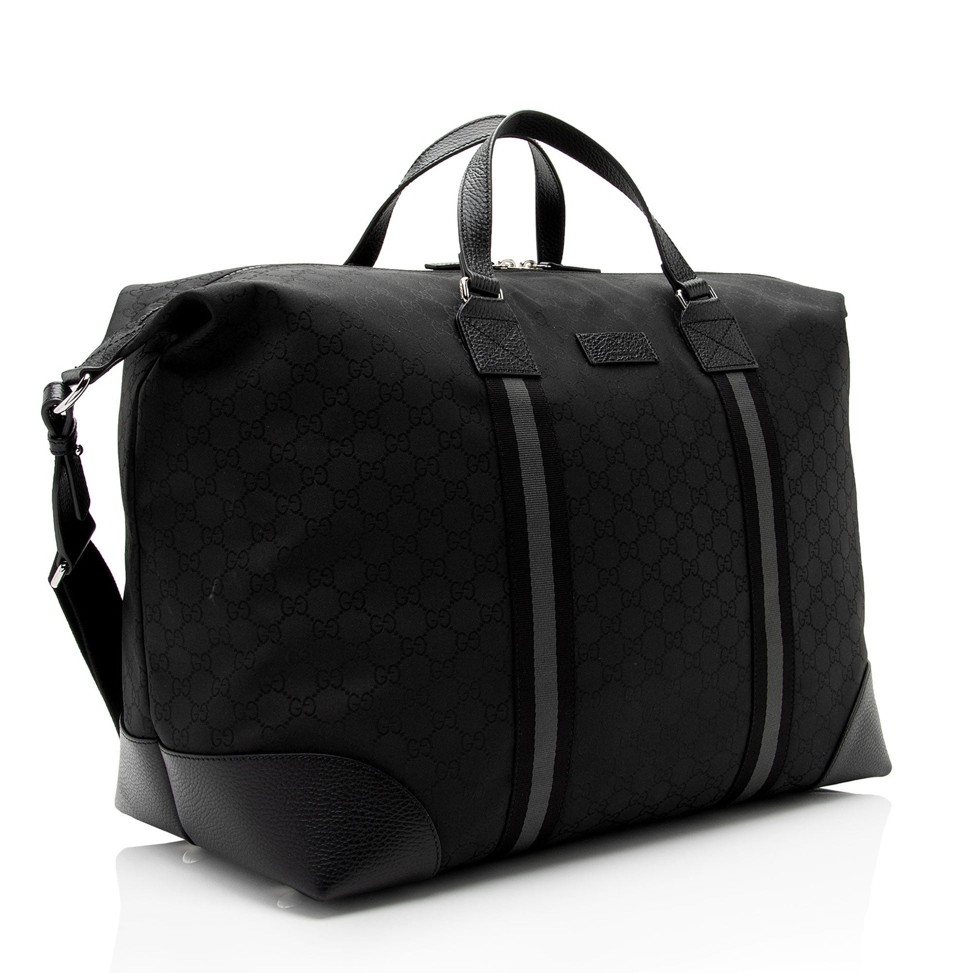 Gucci GG Duffle SHF-EZRm68 Leather Nylon Black Travel Bag