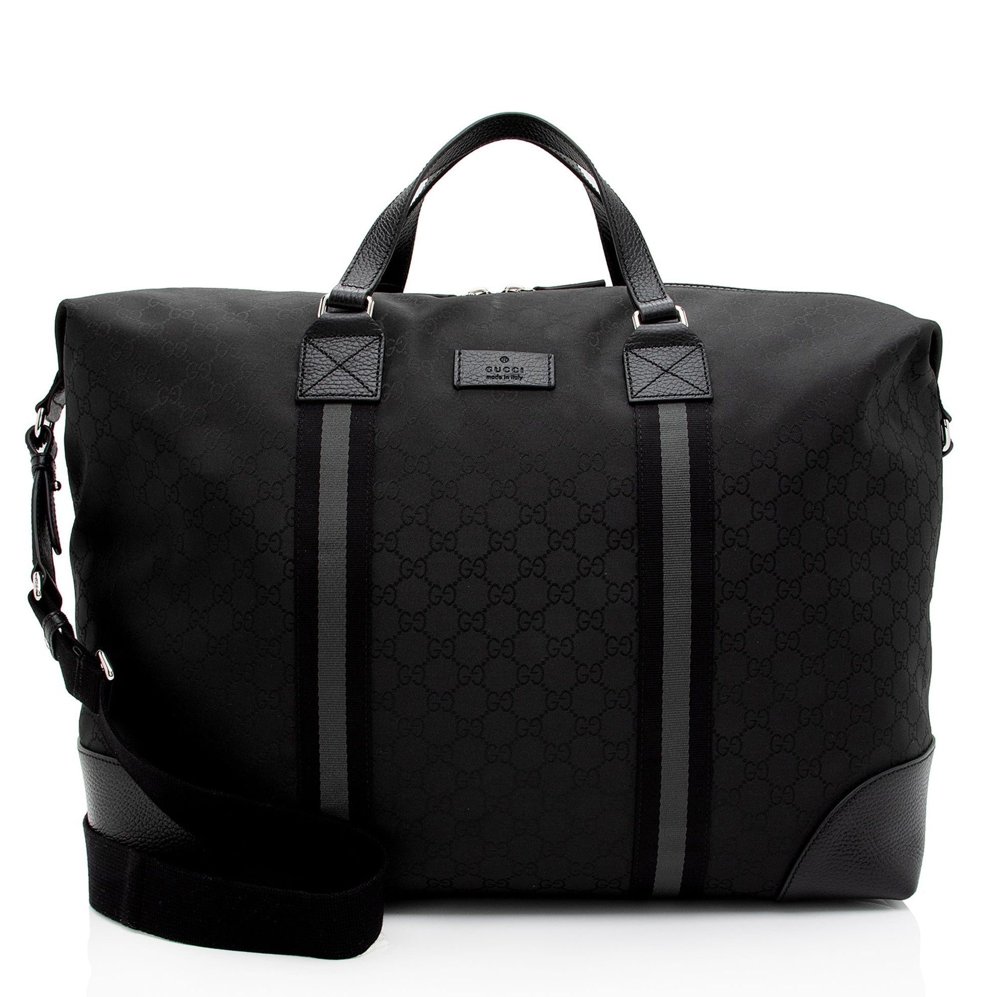 Gucci GG Duffle SHF-QIDbW5 Leather Nylon Black Travel Bag