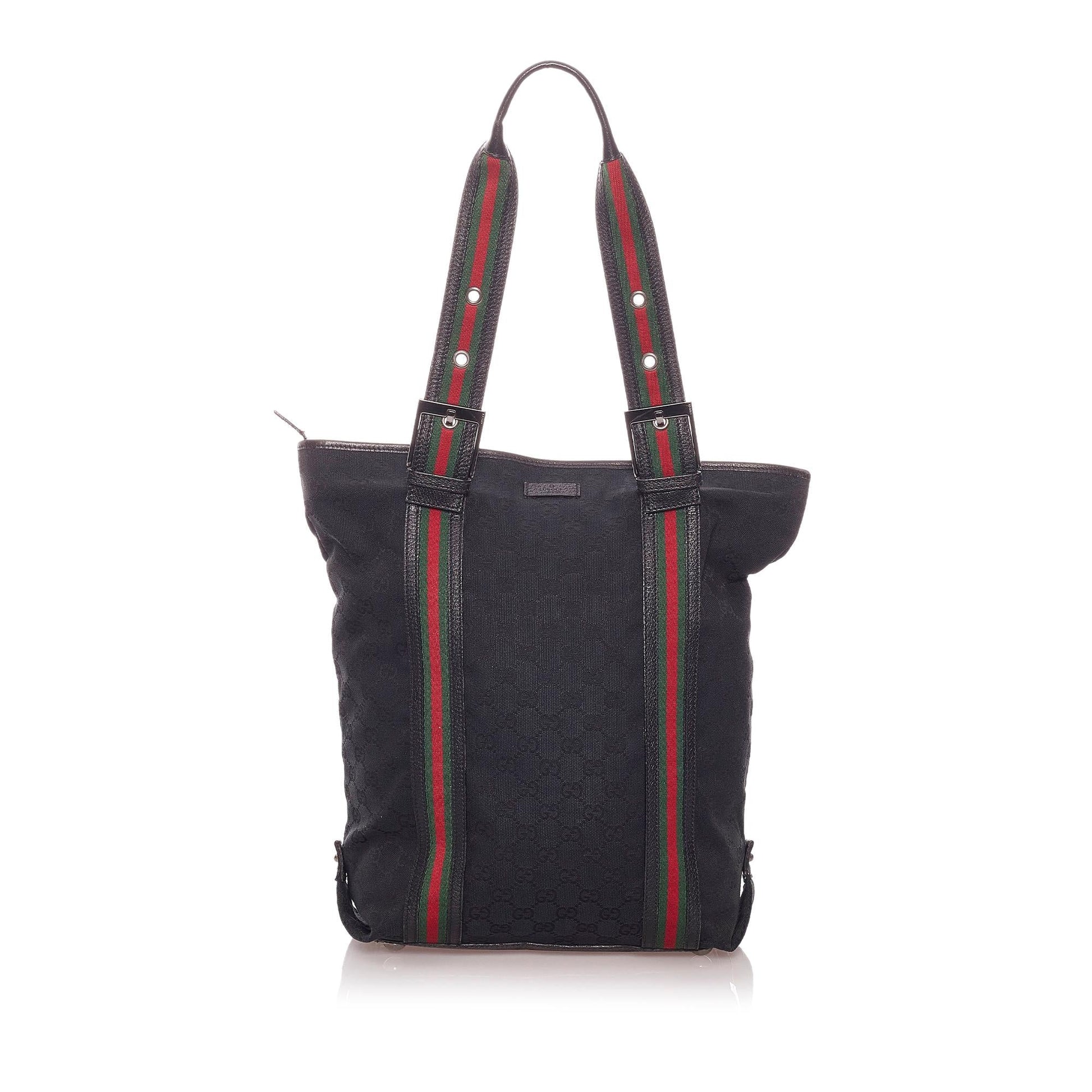Gucci GG Web SHG Nylon Calf Black Tote Bag