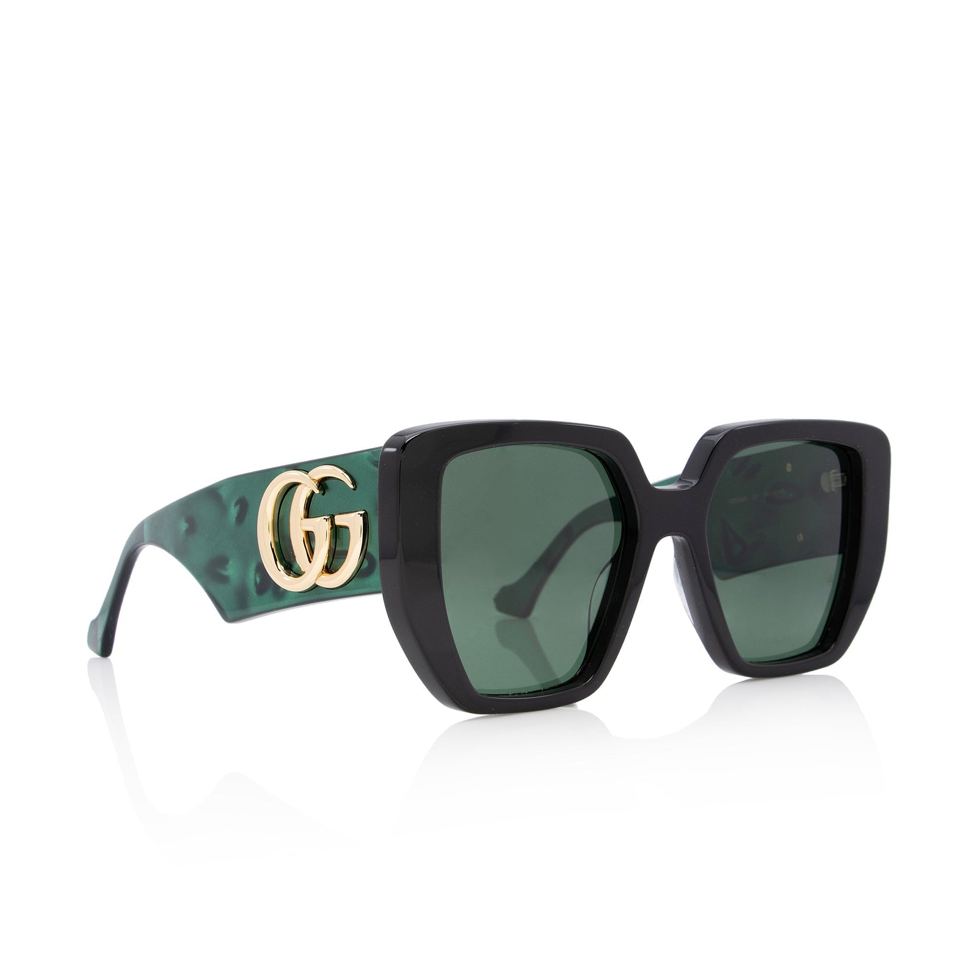 Gucci GG Oversize Rectangular Sunglasses SHF Black Green Accessory