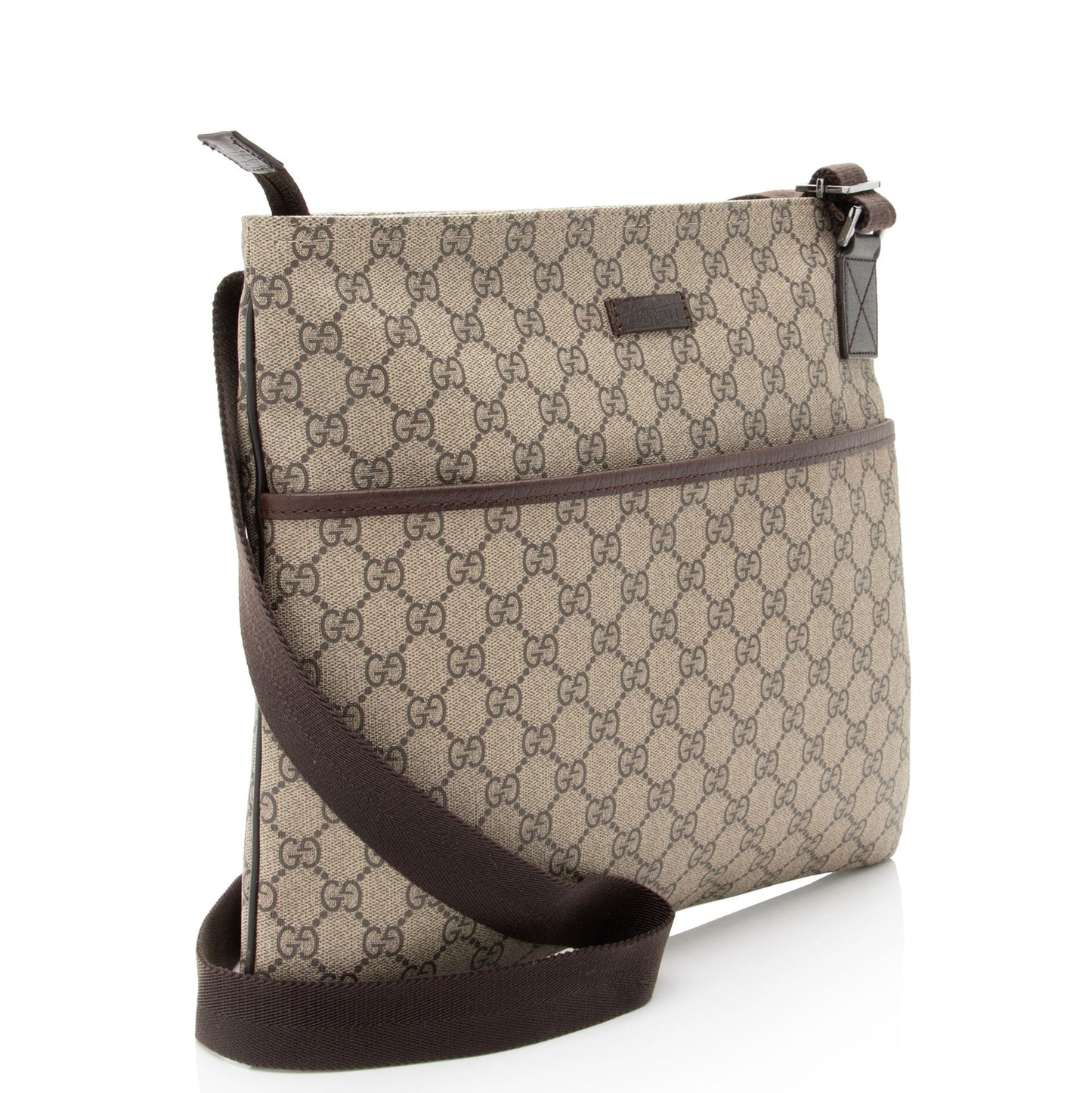 Gucci GG Plus Flat Messenger Leather Canvas Brown Beige Shoes