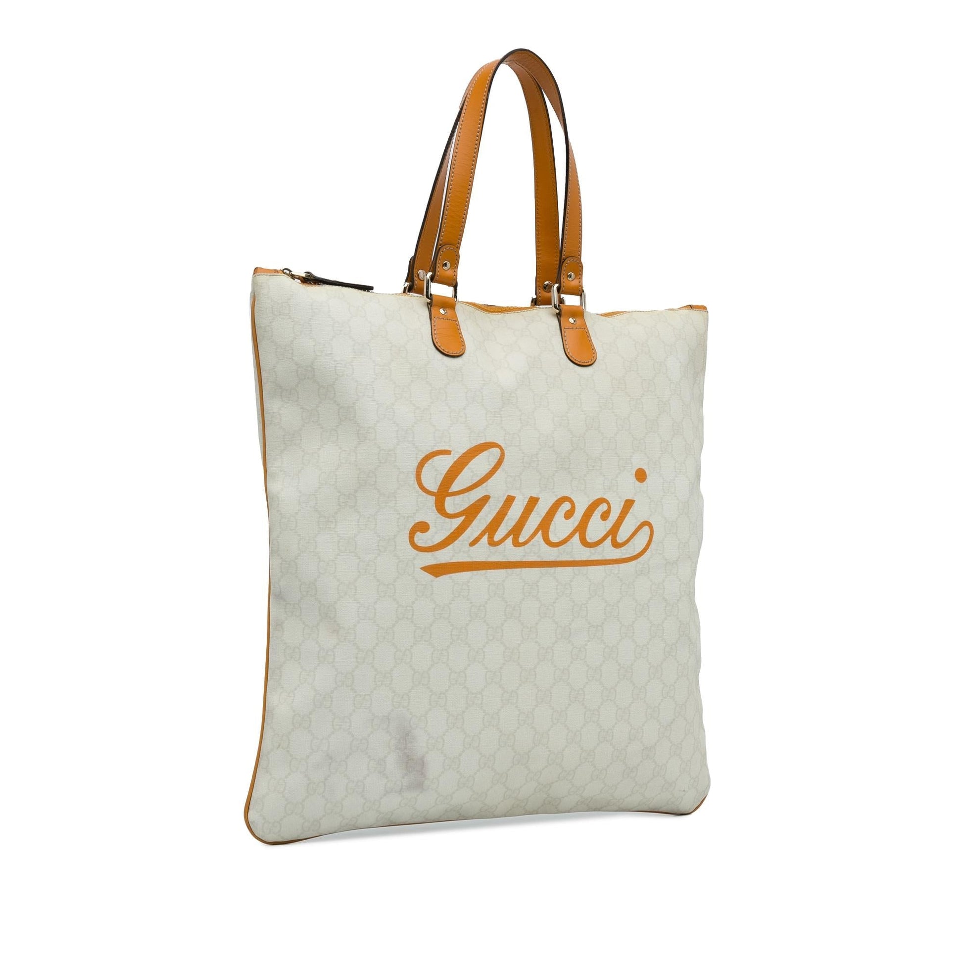 Gucci GG Plus SHG-2NNUys Canvas Calf White Tote Bag