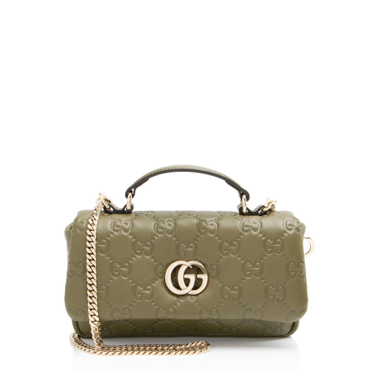 Gucci Jumbo GG Puffy Milano Top Leather Green Mini Small Satchel Bag