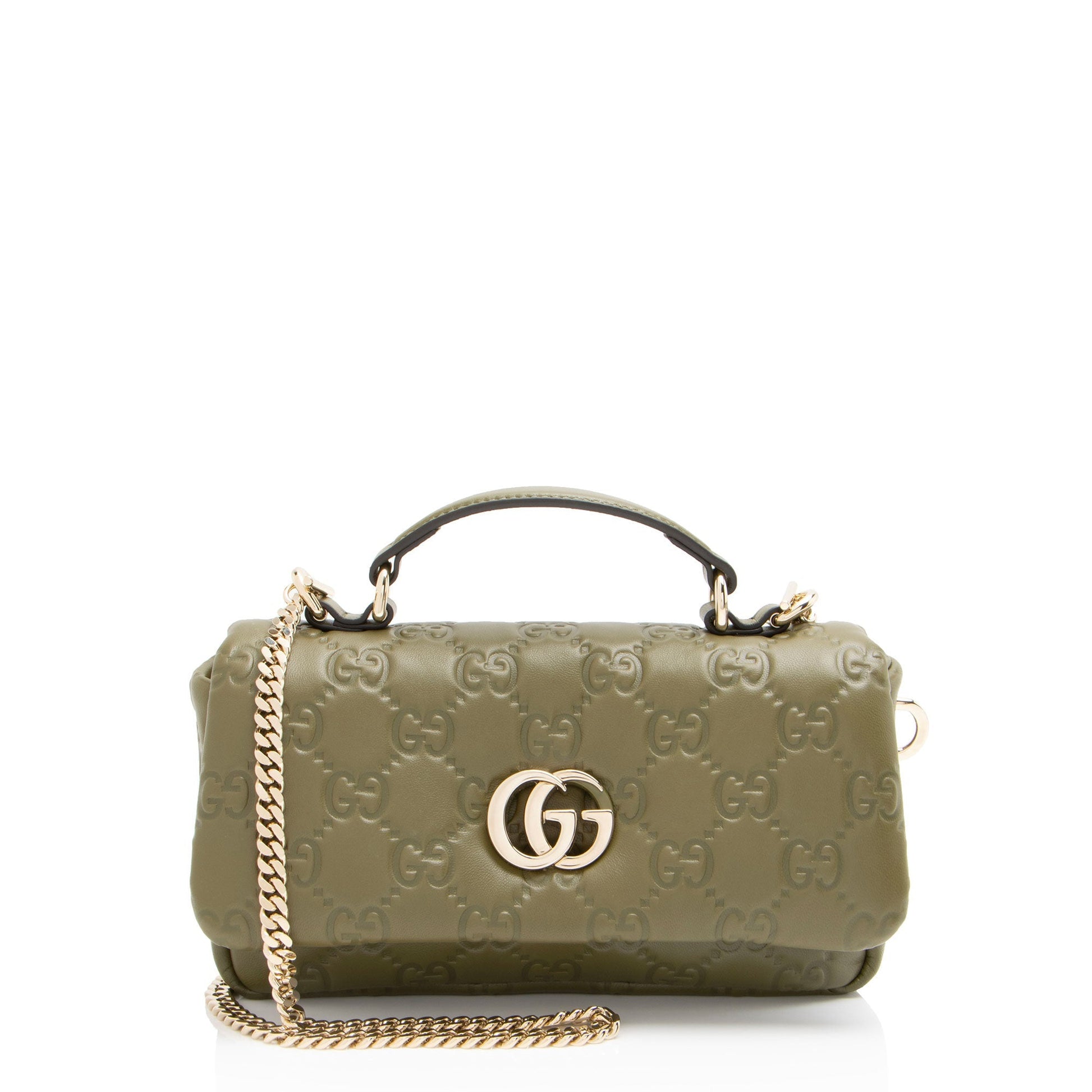 Gucci Jumbo GG Puffy Milano Top Leather Green Mini Small Satchel Bag