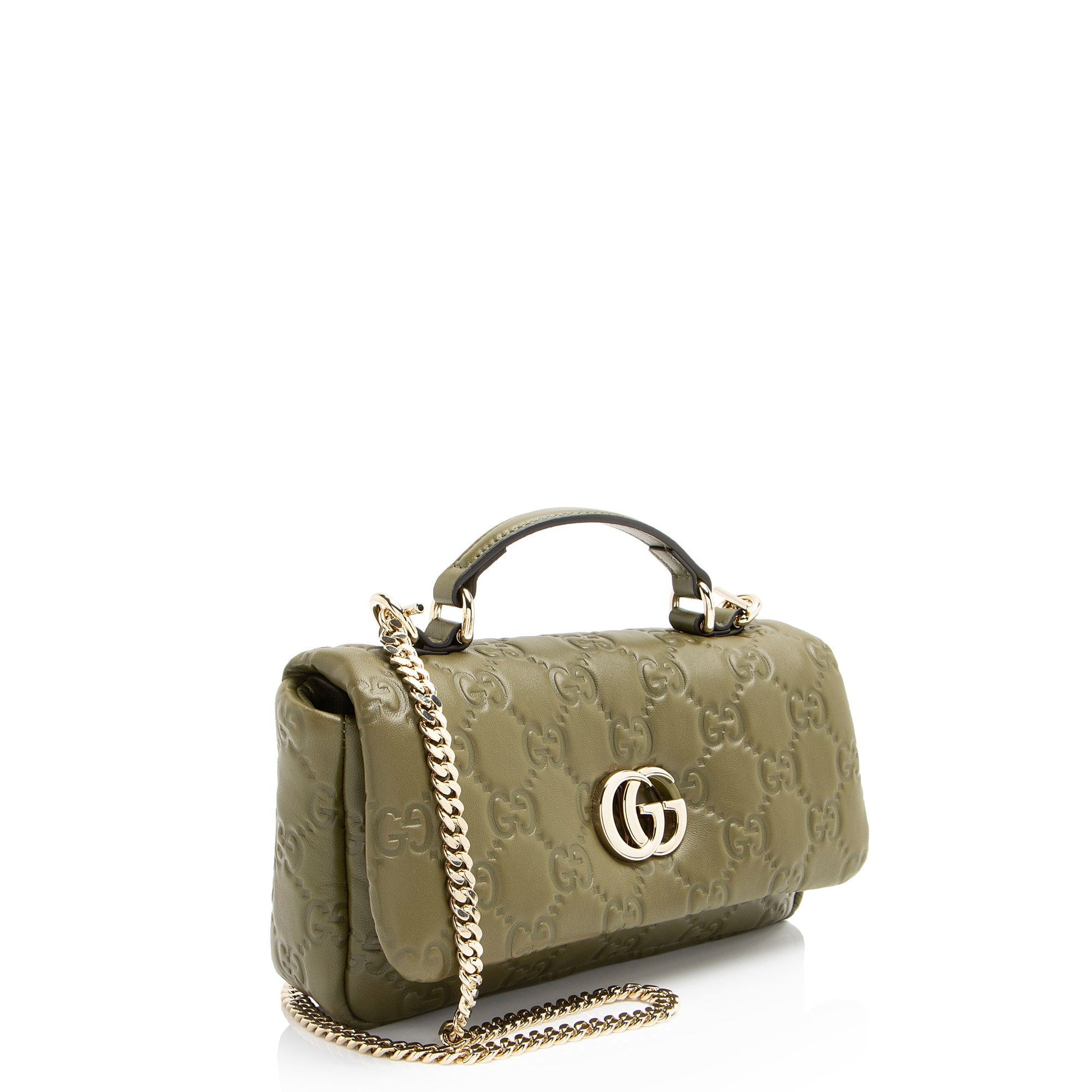 Gucci Jumbo GG Puffy Milano Top Leather Green Mini Small Satchel Bag