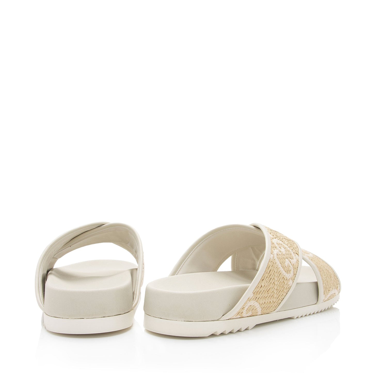 Gucci GG Crisscross Slides - Size Leather Raffia White Beige Shoes