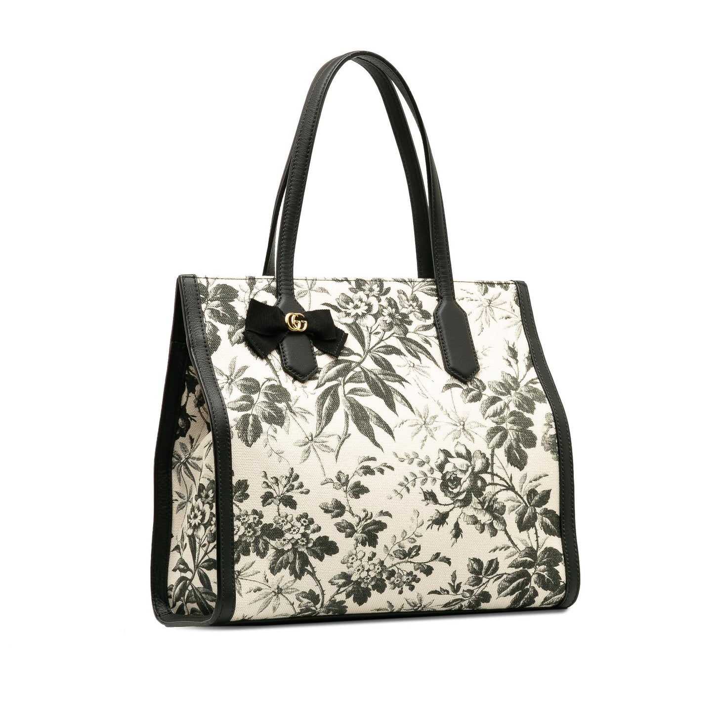 Gucci GG Ribbon Herbarium SHG-7OJiGT Canvas Calf Black White Tote Bag