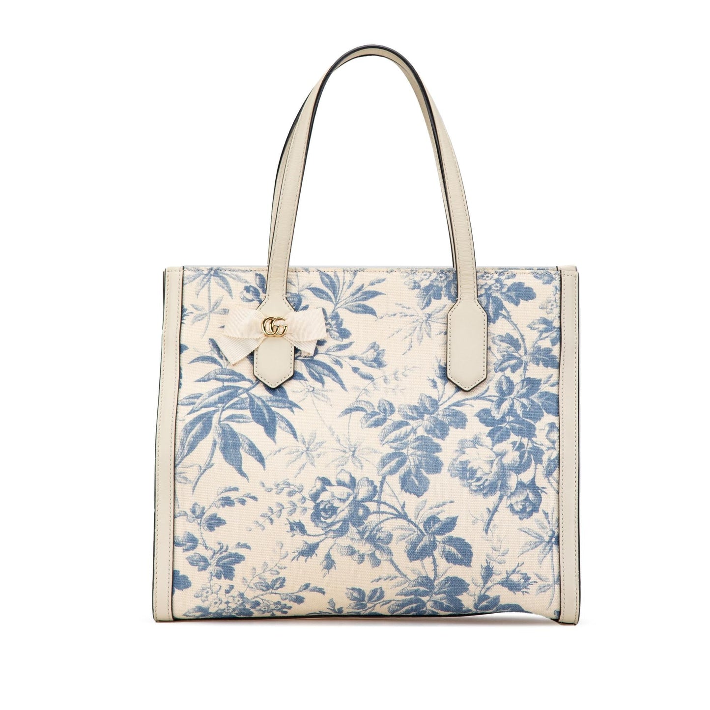 Gucci GG Ribbon Herbarium Canvas Calf White Blue Tote Bag